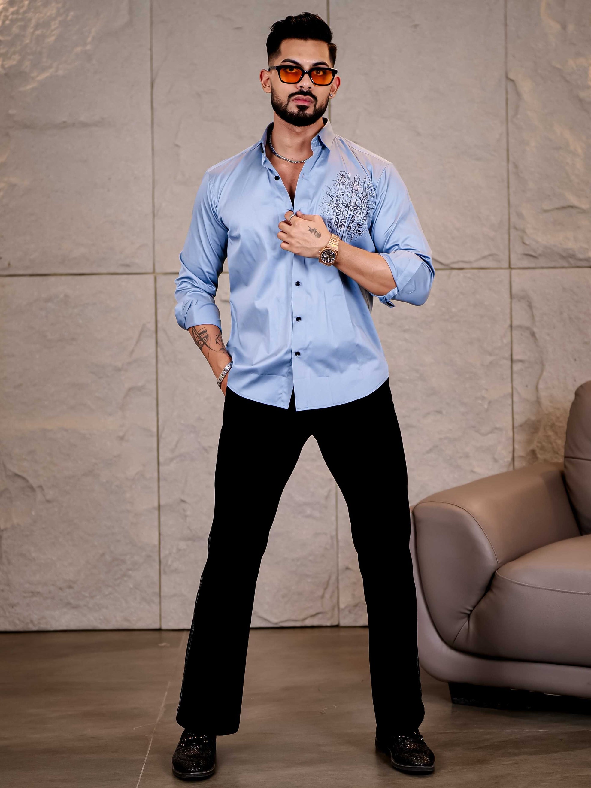 Sky Club Wear Printed Satin Cotton Shirt
