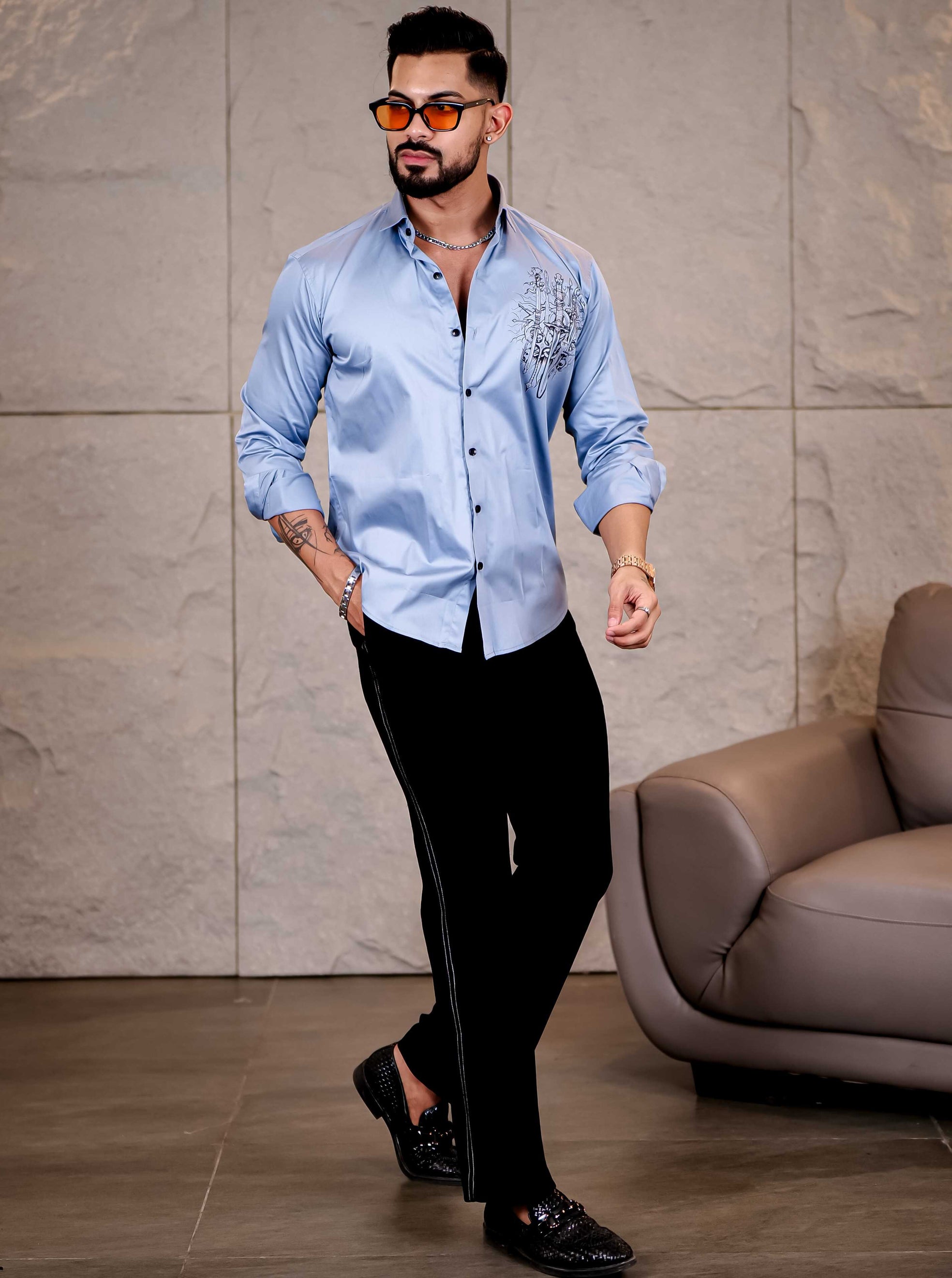 Sky Club Wear Printed Satin Cotton Shirt