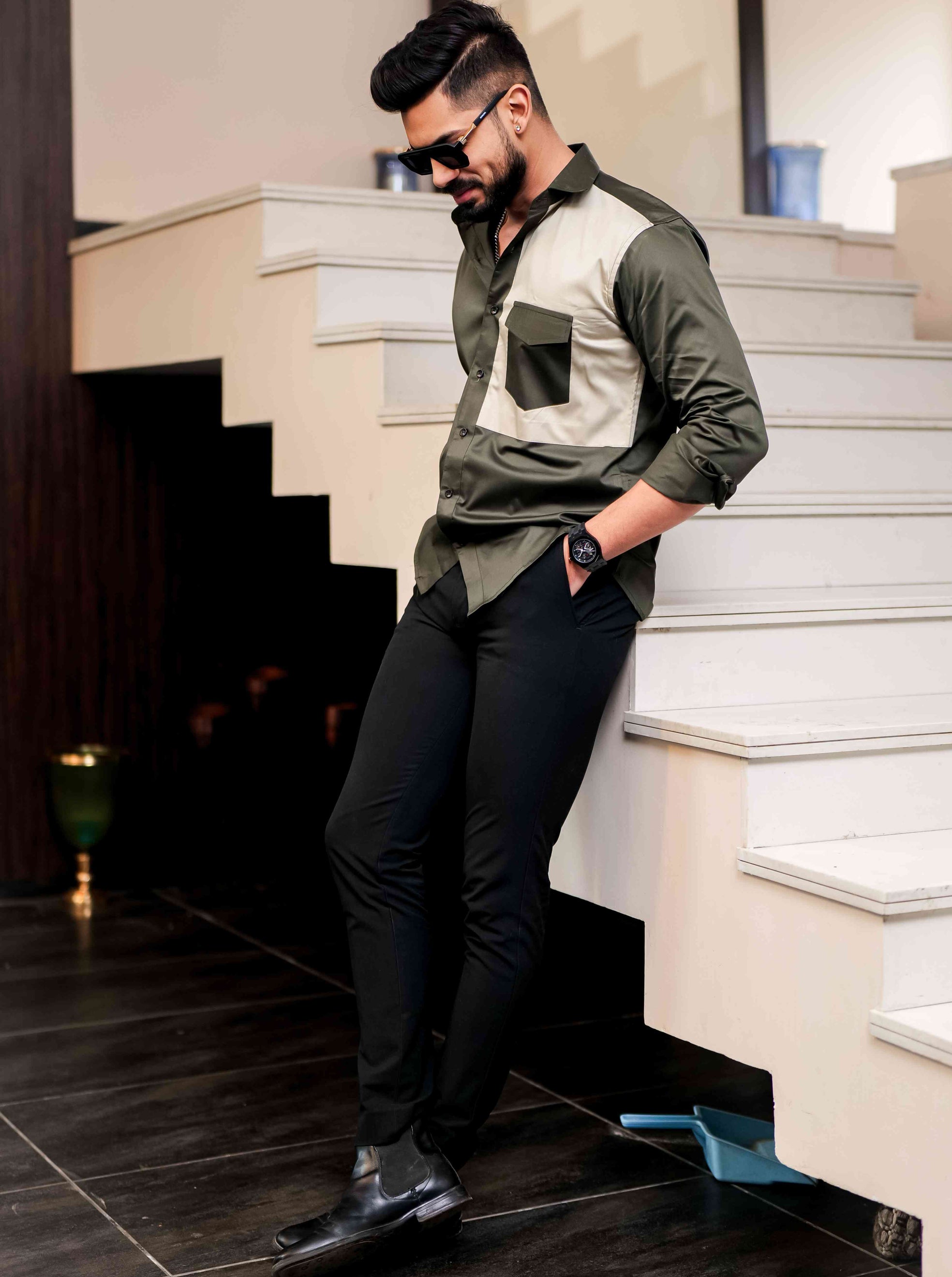 Green Cut N Sew Designer Satin Cotton Shirt