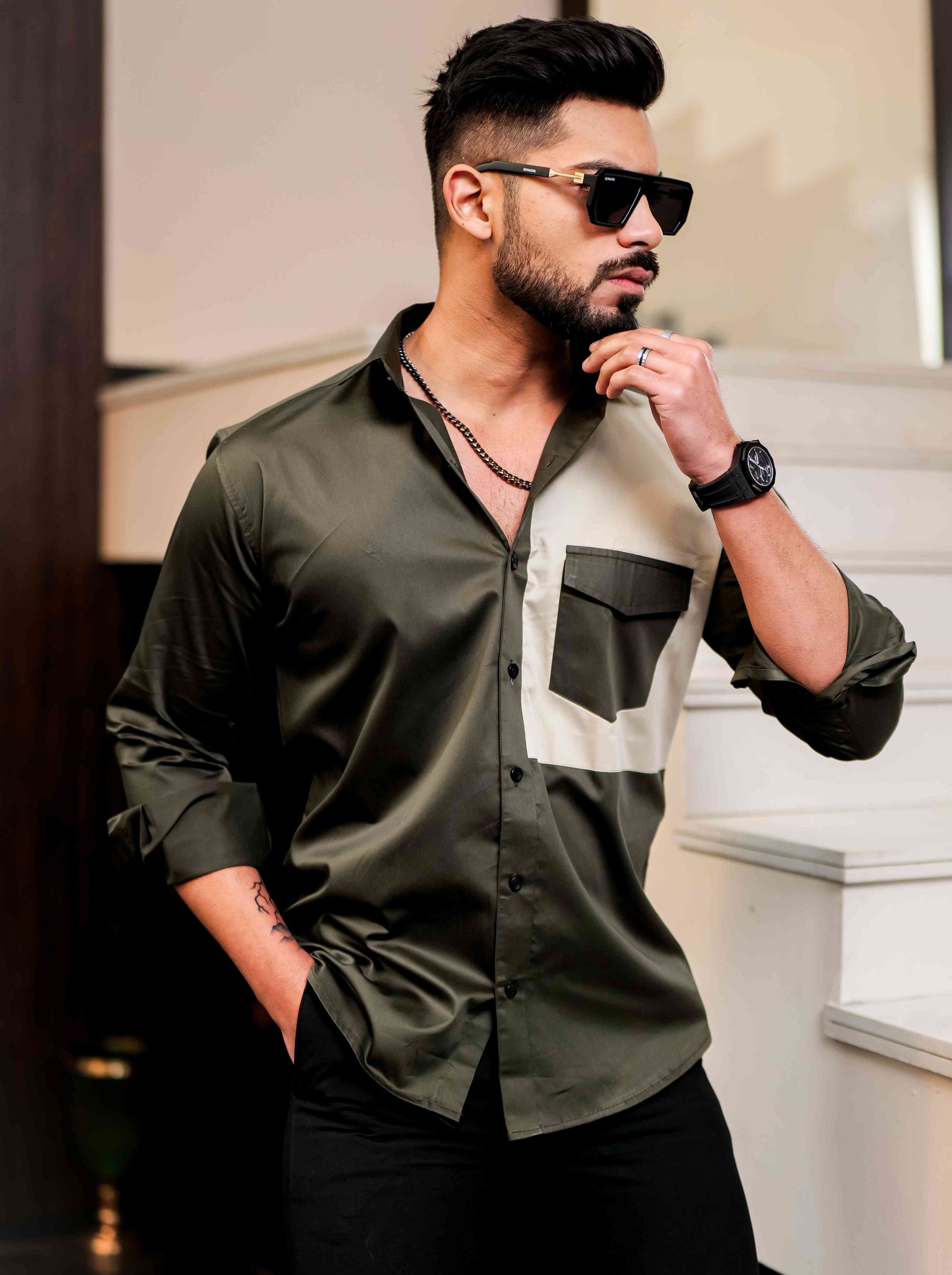 Green Cut N Sew Designer Satin Cotton Shirt