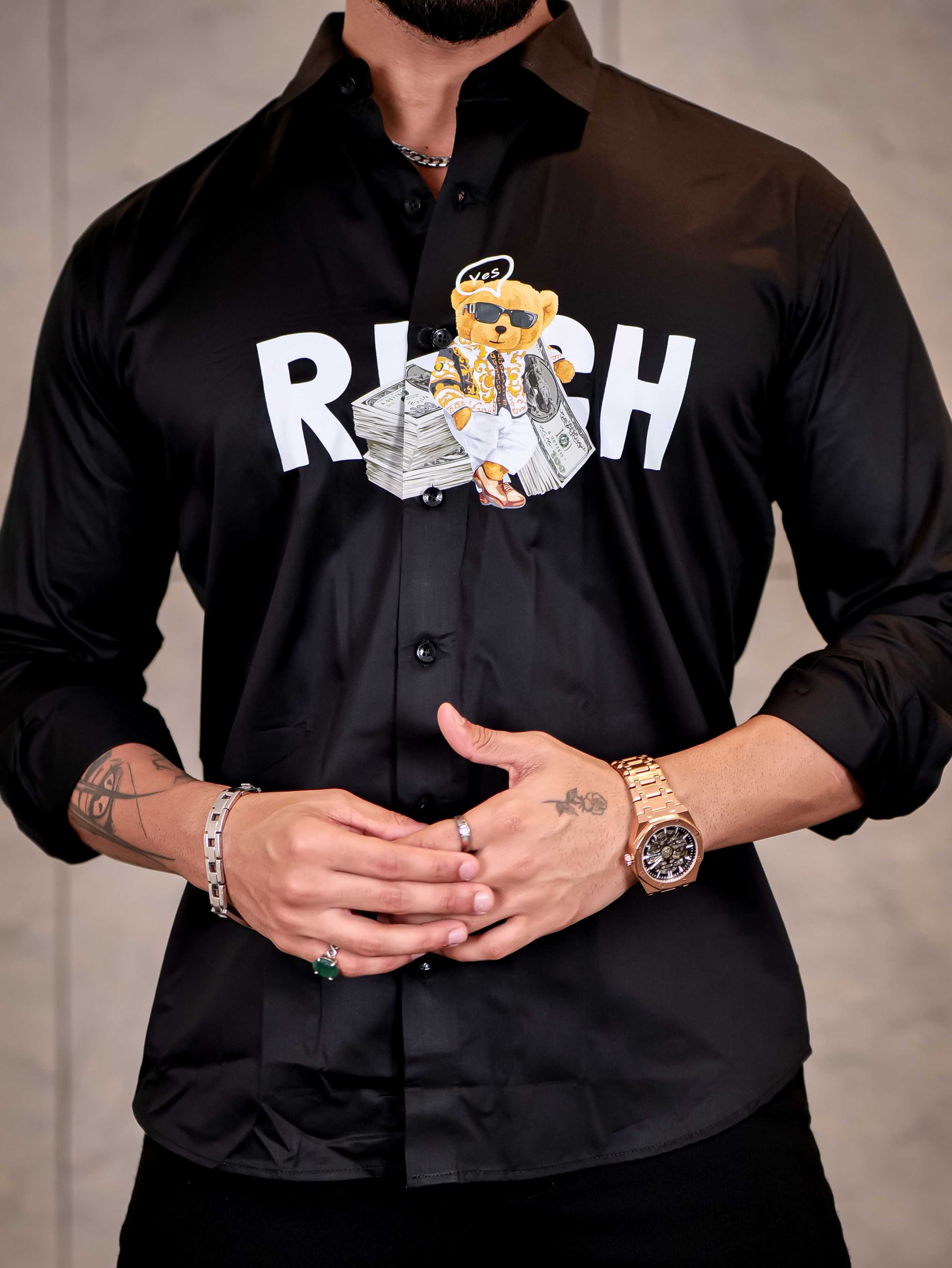 Black Club Wear Rich Printed Satin Cotton Shirt