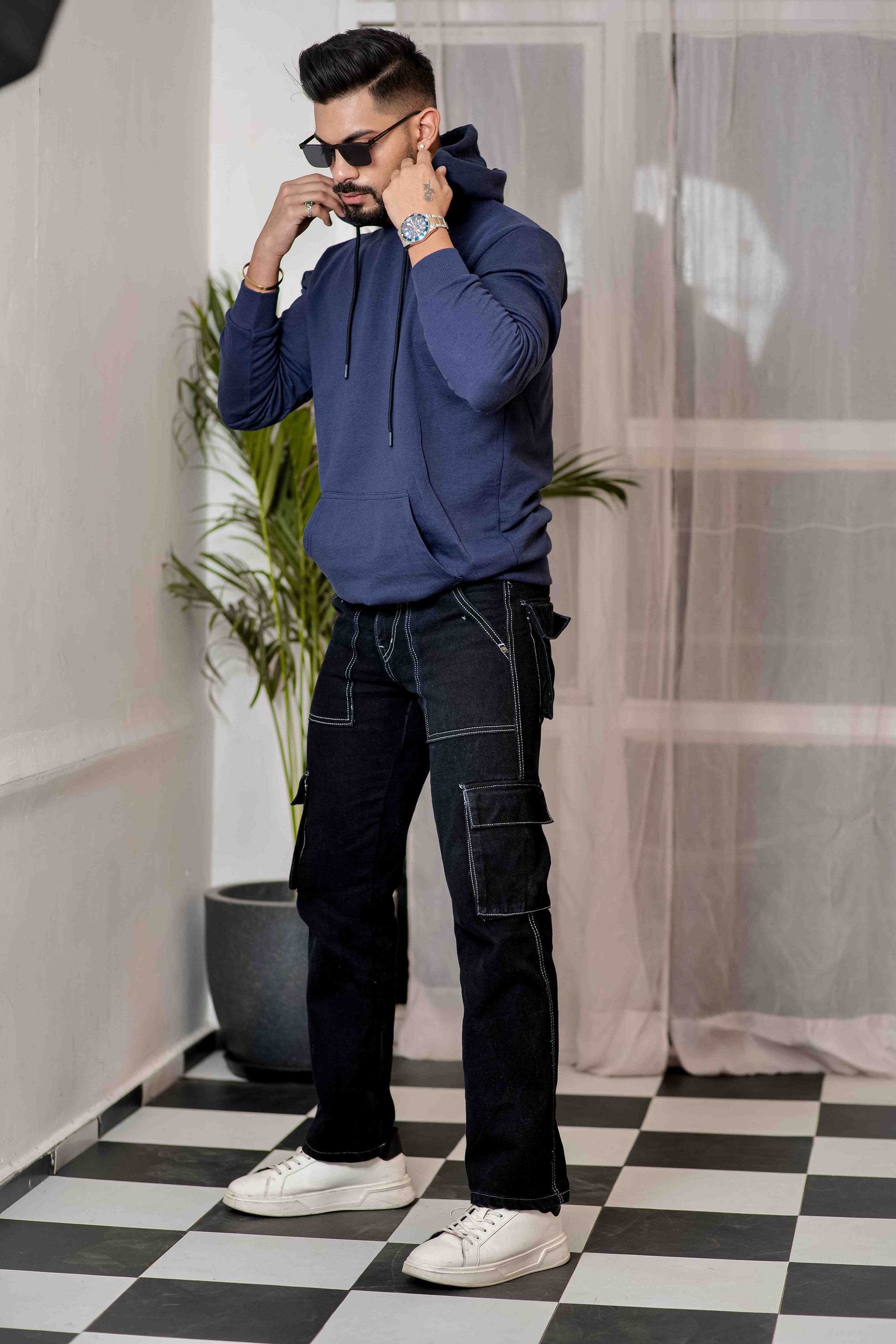 Navy Blue Cotton Full Sleeve Hoodie