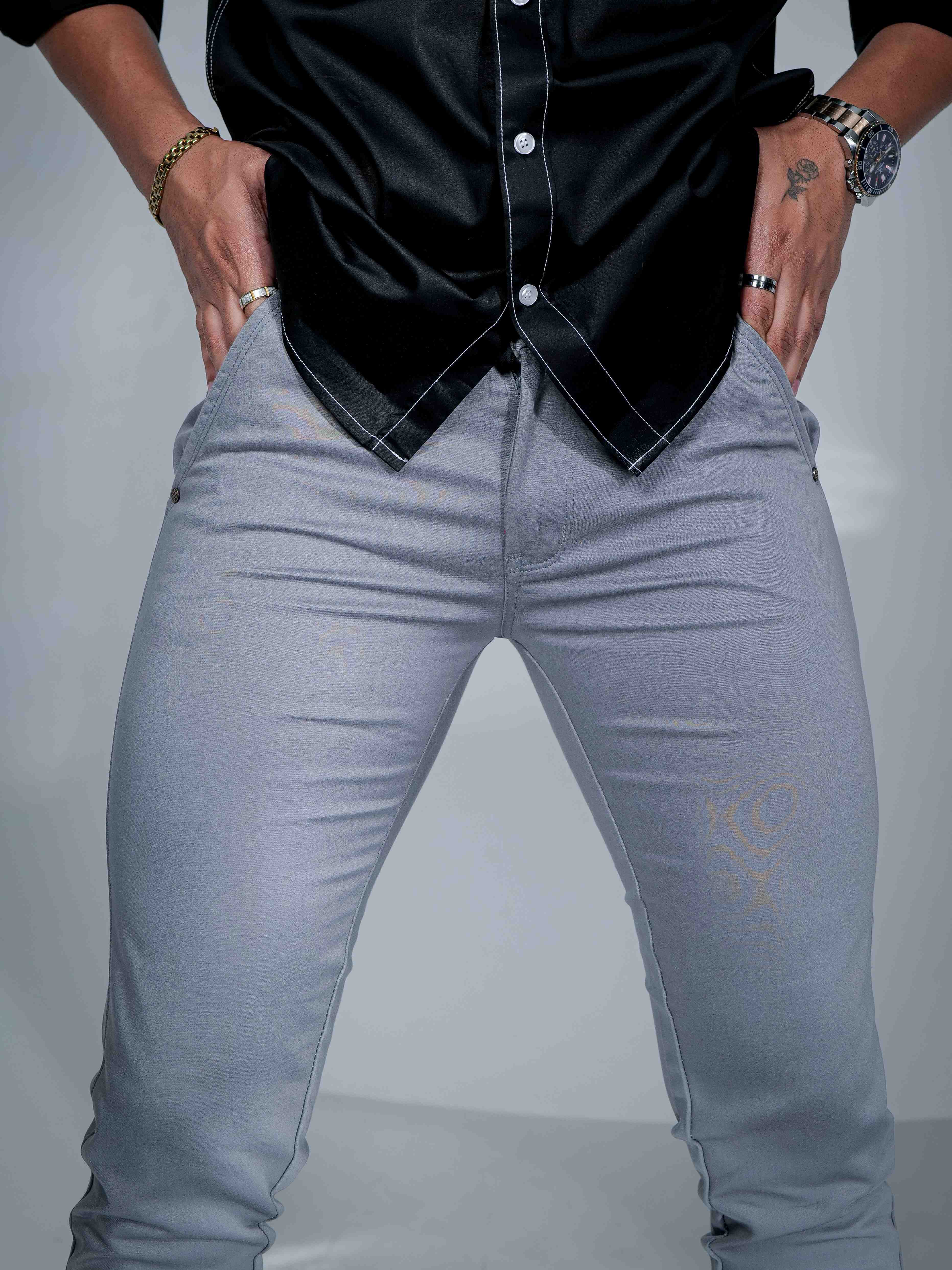 Grayish Stretch Cotton Chinos