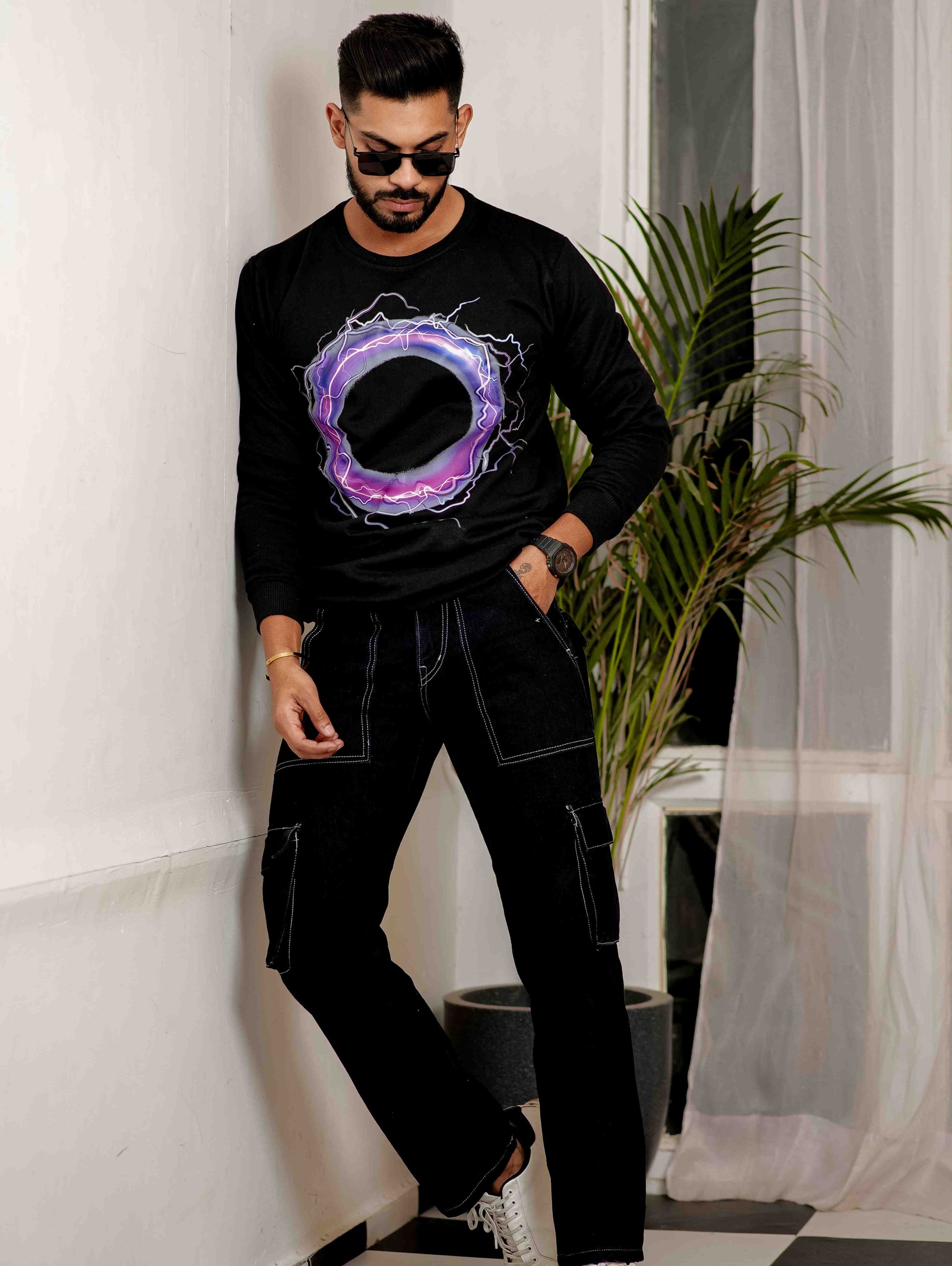 Black Cotton Full Sleeve T Shirt