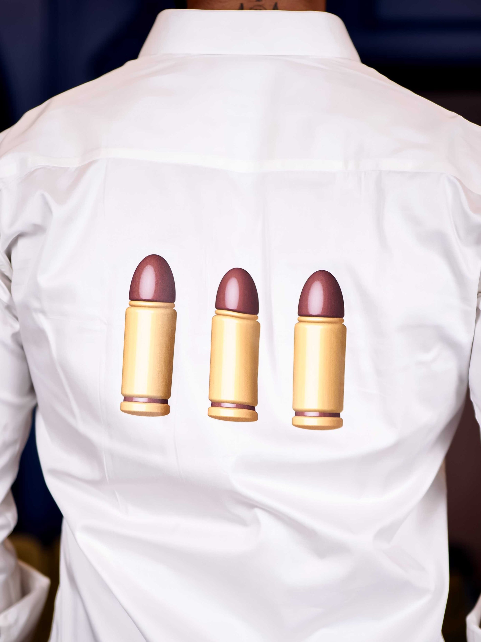 White Club Wear AWM Gun Printed Satin Cotton Shirt