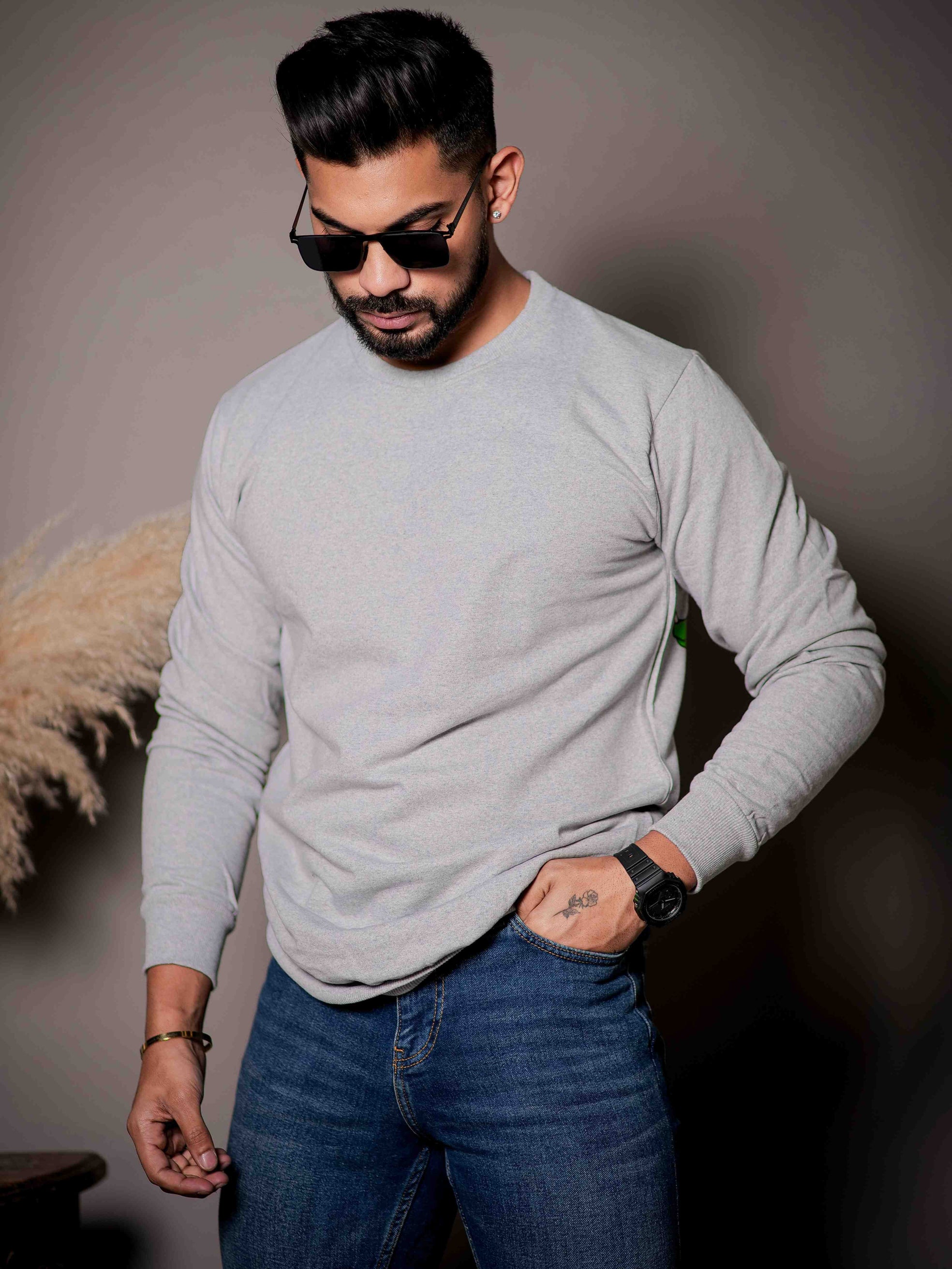 Grey Cotton Full Sleeve T Shirt