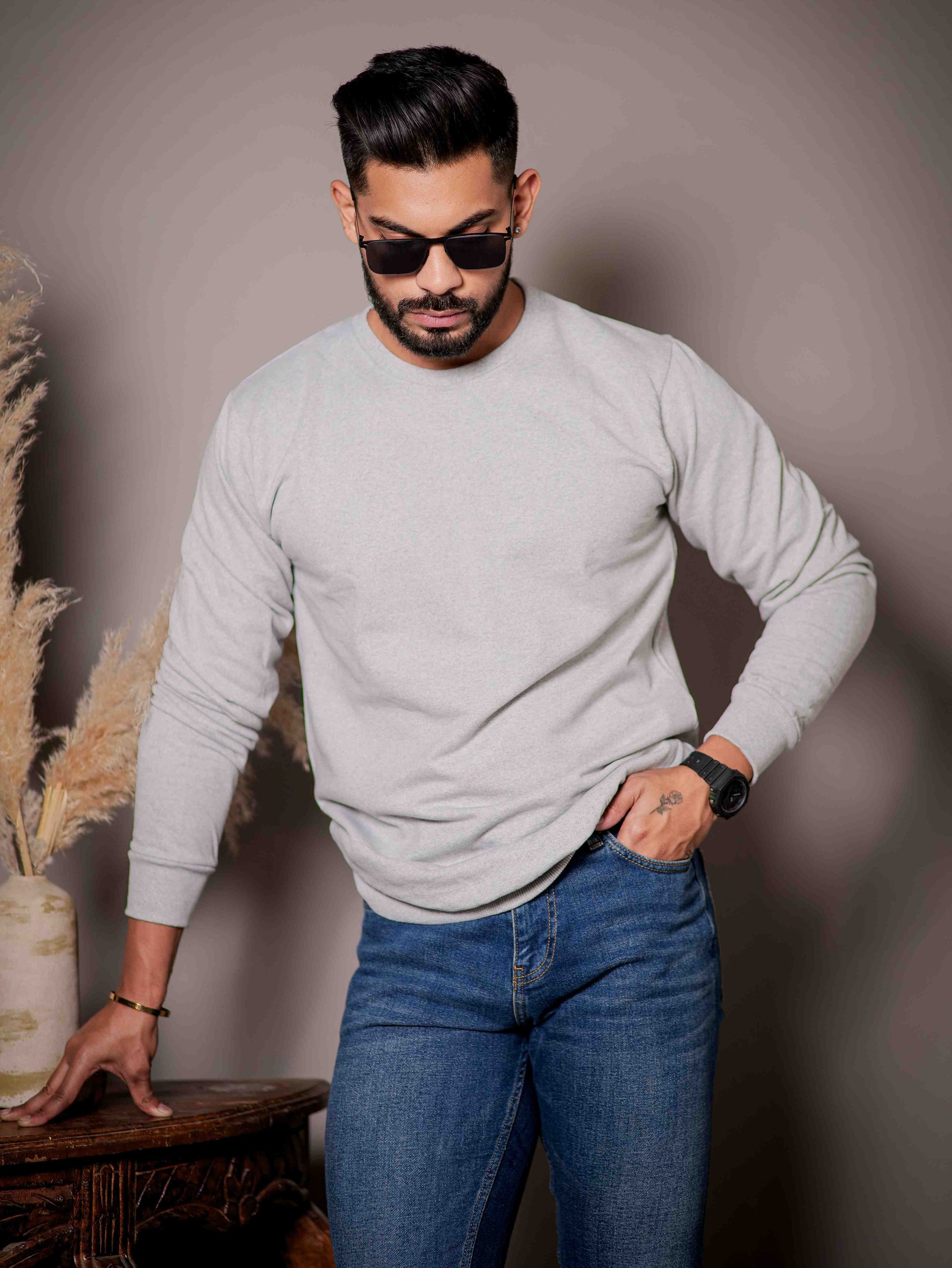 Grey Cotton Full Sleeve T Shirt