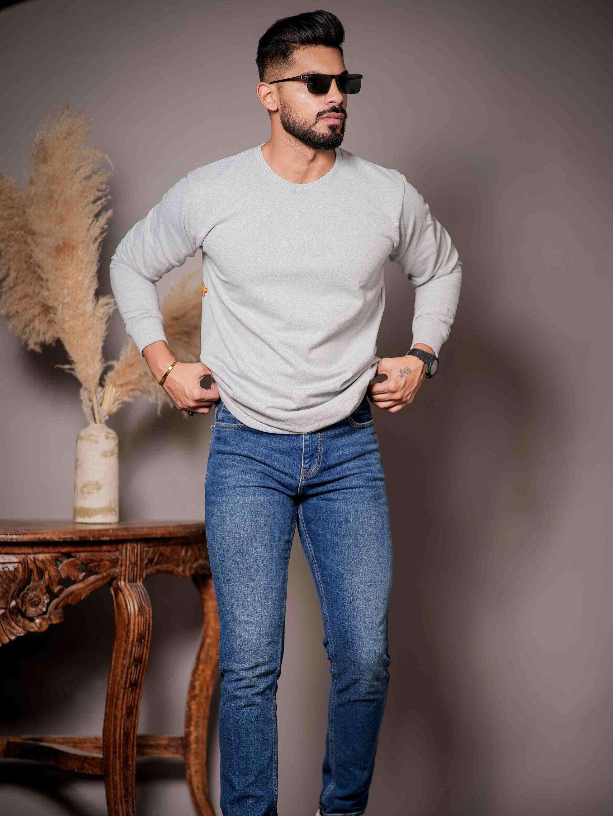 Grey Cotton Full Sleeve T Shirt