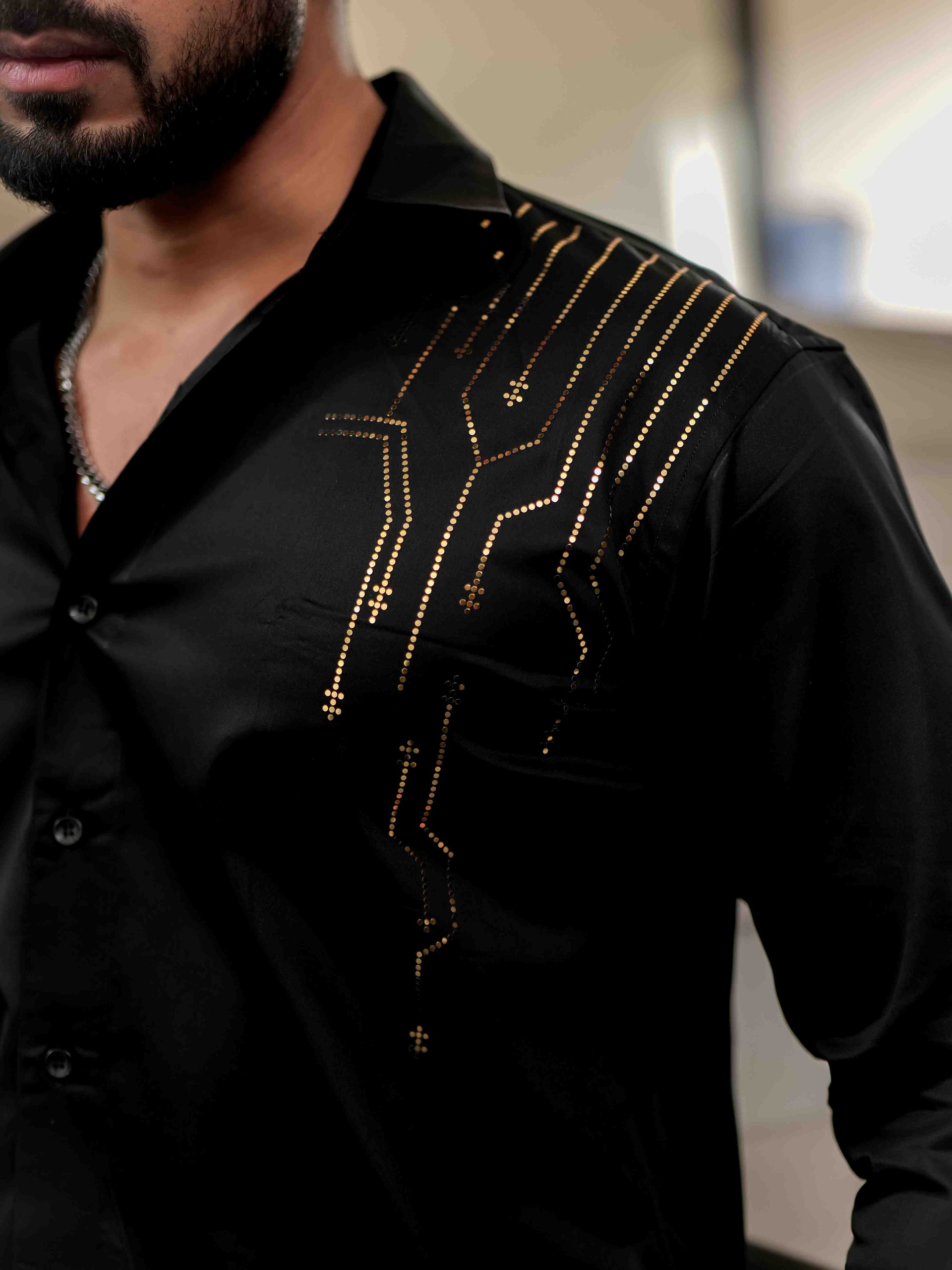 Black Club Wear Satin Cotton Party Shirt The Foomer black-club-wear-satin-cotton-party-shirt-the-foomer