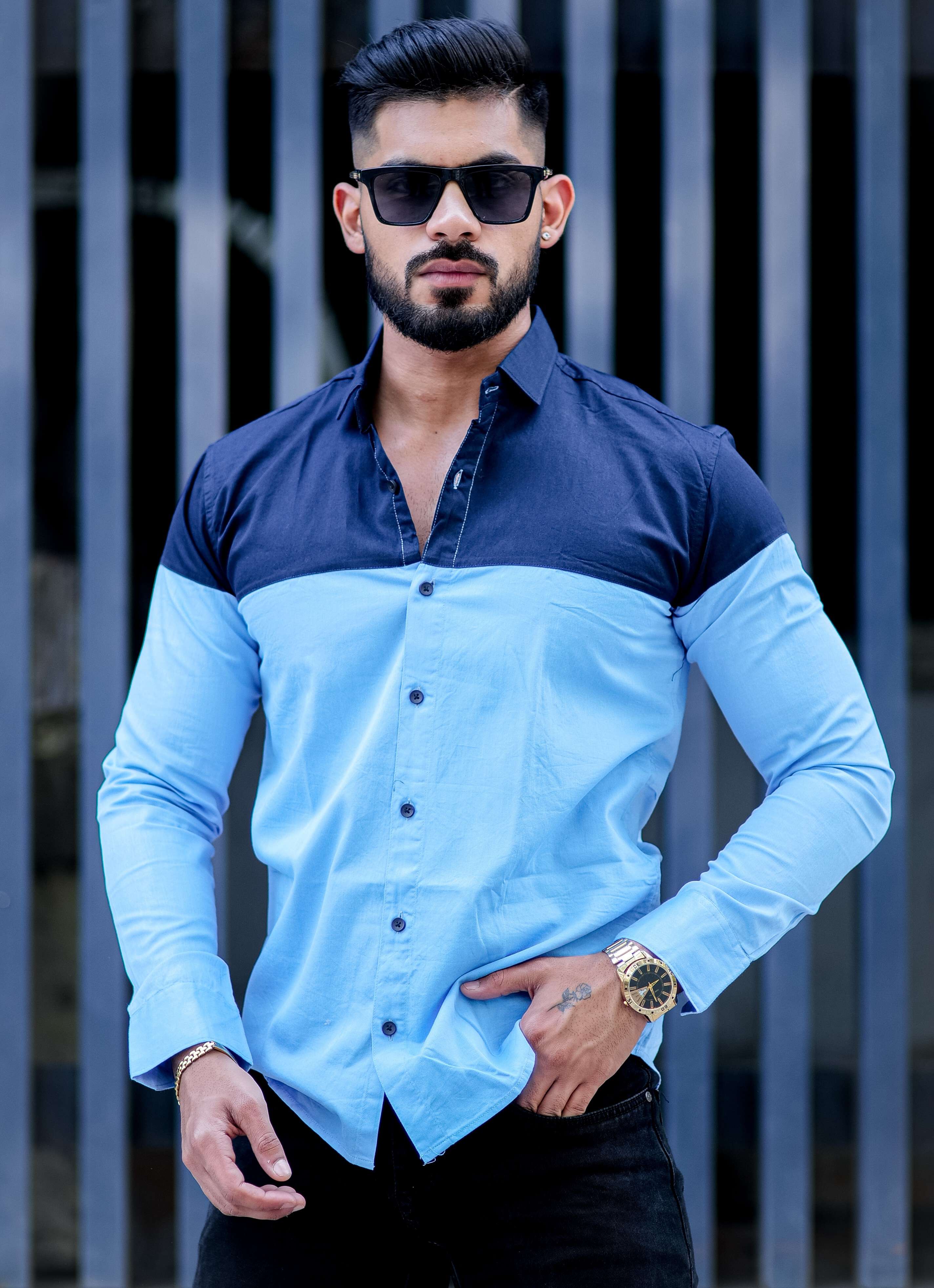 Sky Cut n Sew Cotton Designer Shirt For Men&#39;s