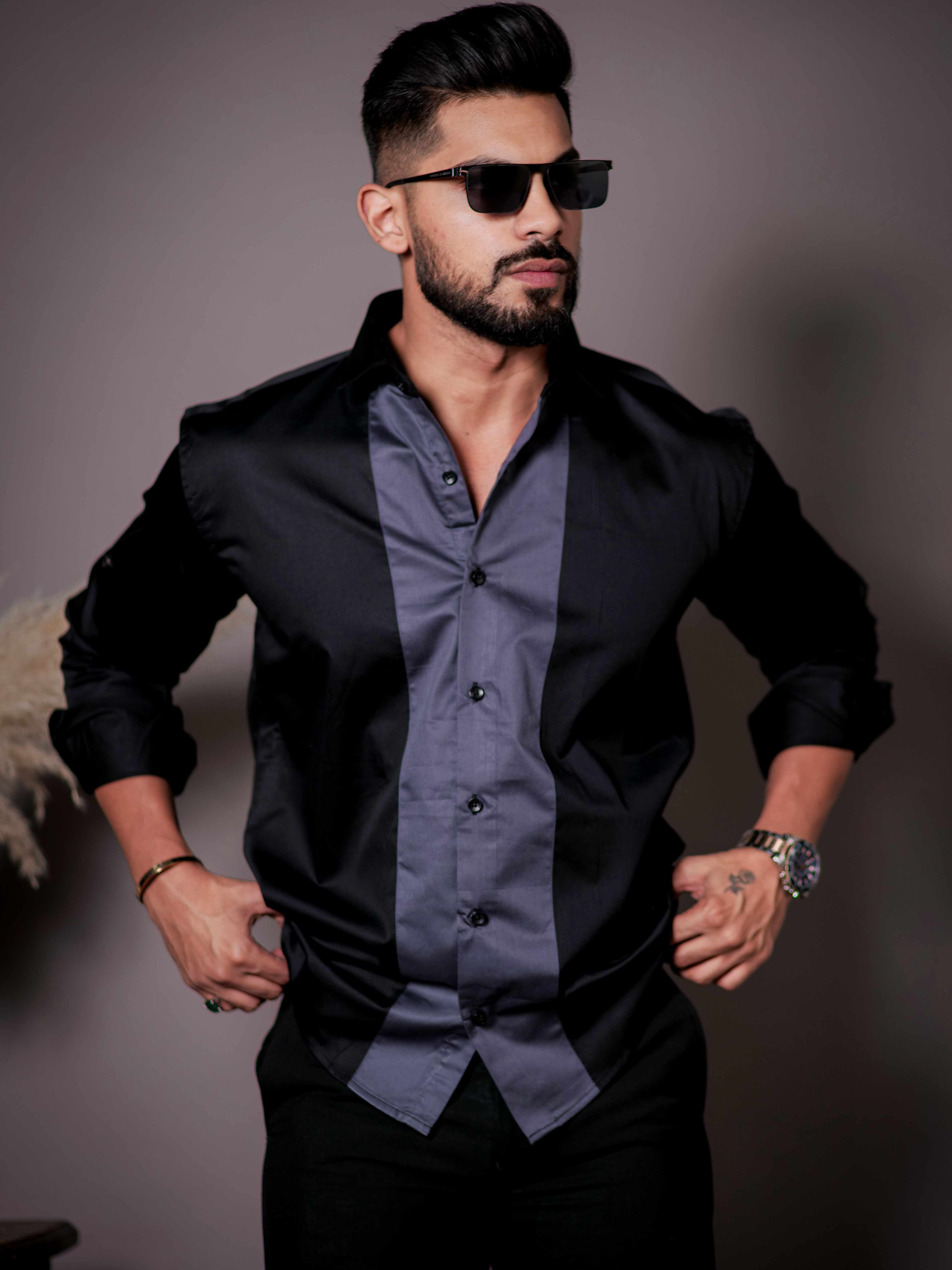 Black and hot sale grey designer shirt