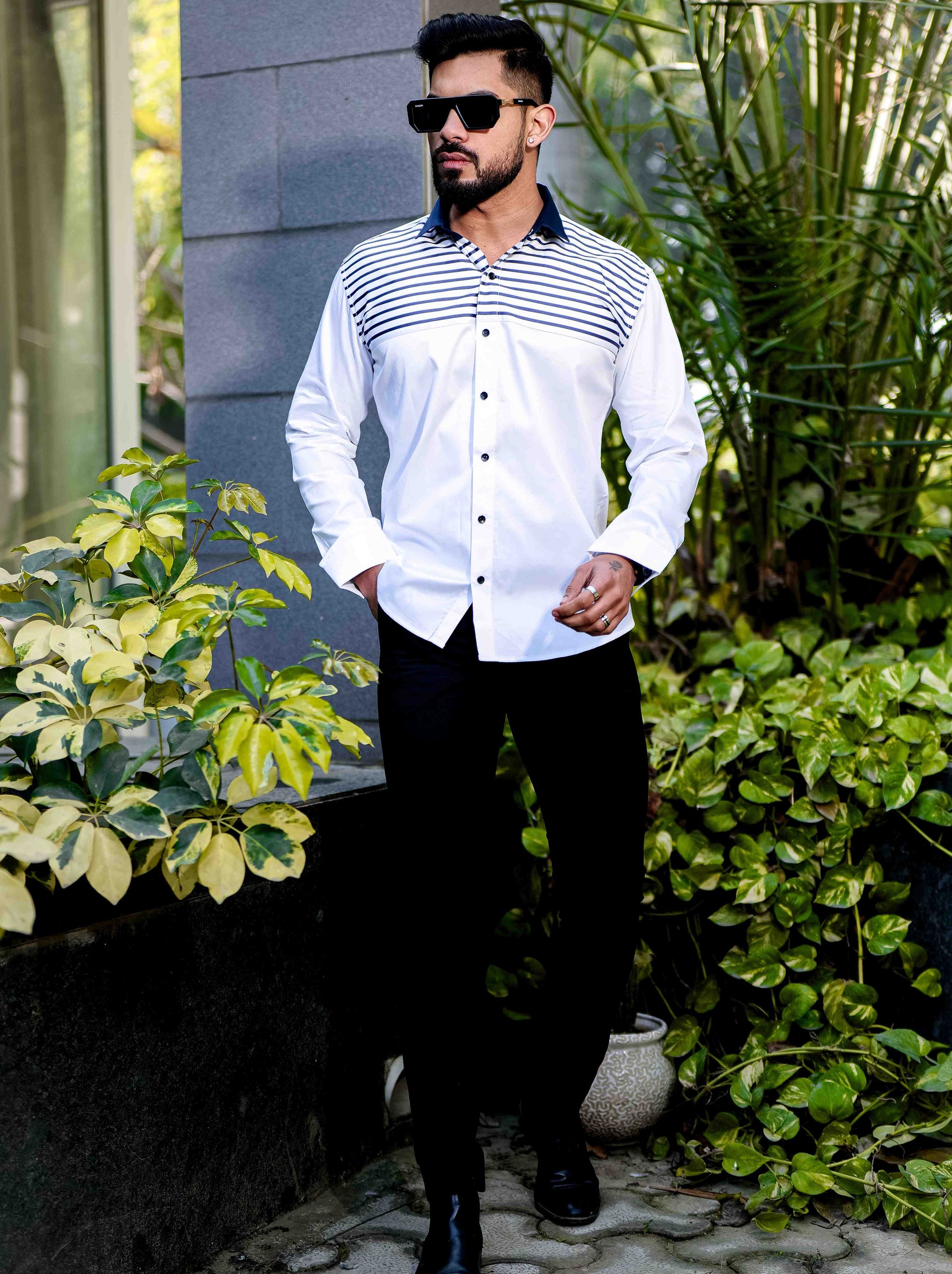 Blue Satin Cotton Cut N Sew Designer Shirt