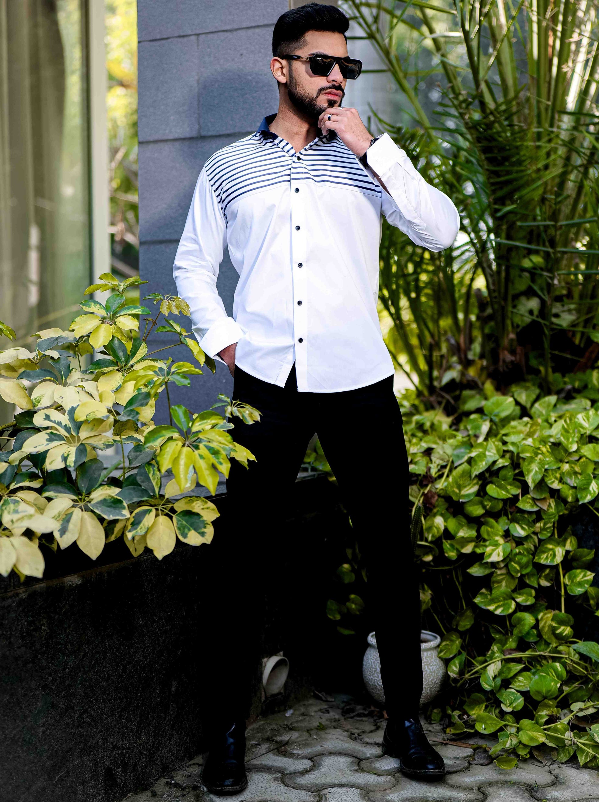 Blue Satin Cotton Cut N Sew Designer Shirt