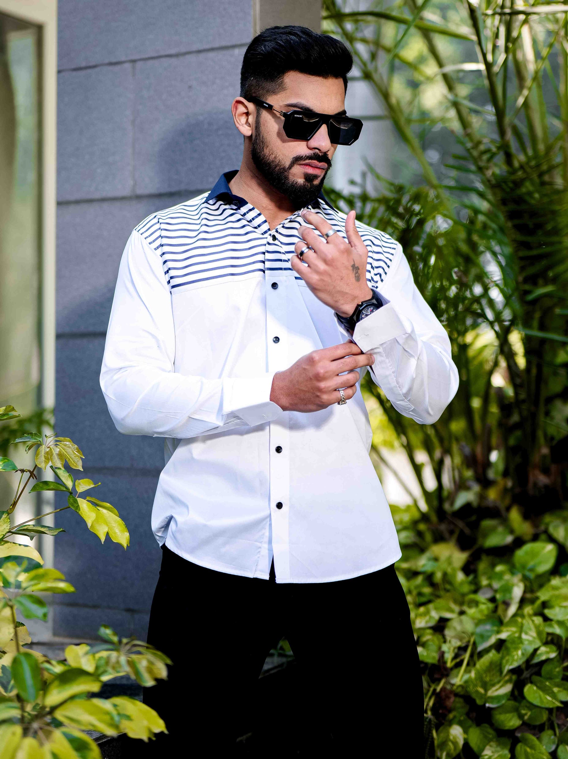 Blue Satin Cotton Cut N Sew Designer Shirt