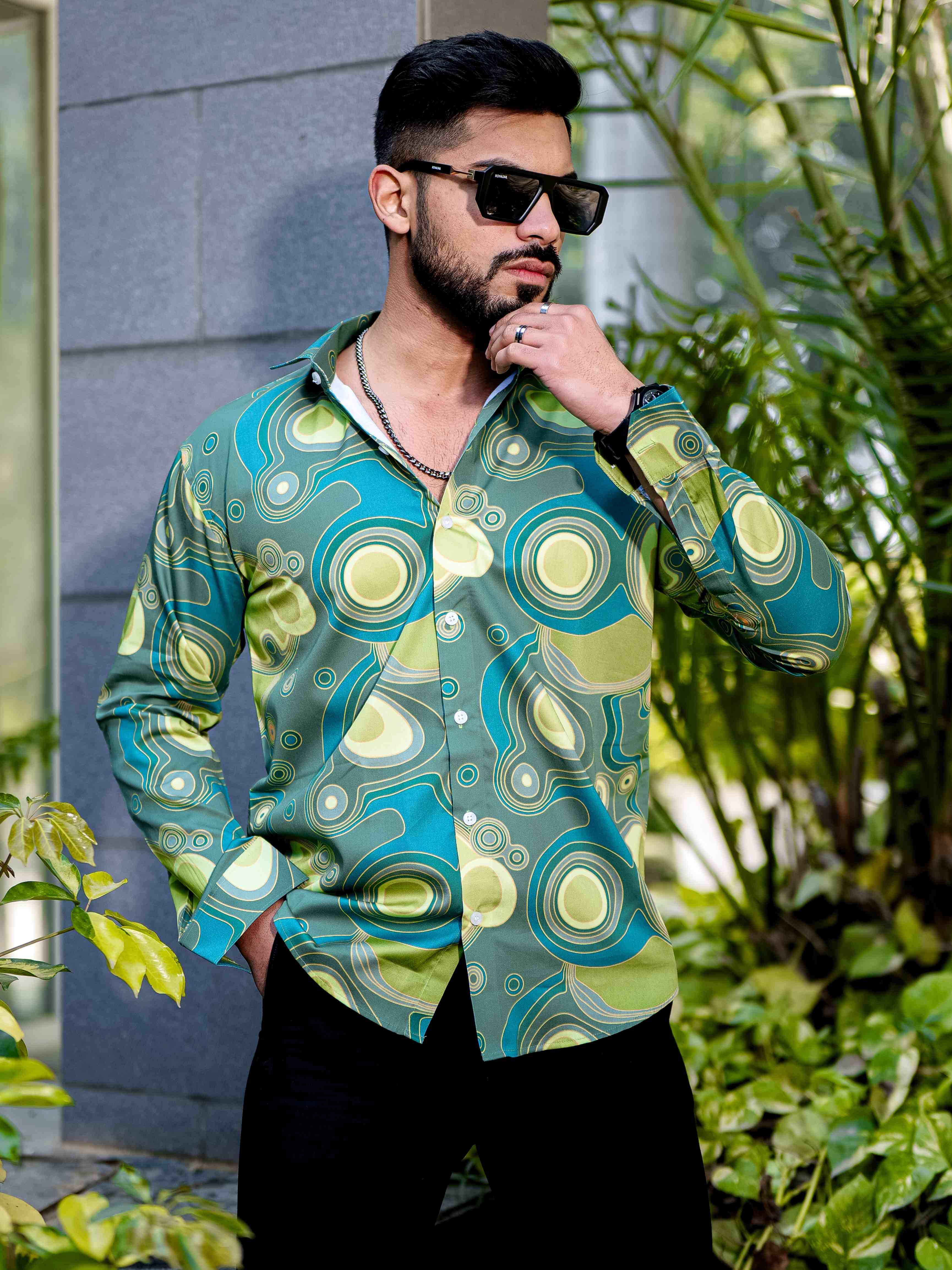 Green Giza Cotton Print Premium Shirt