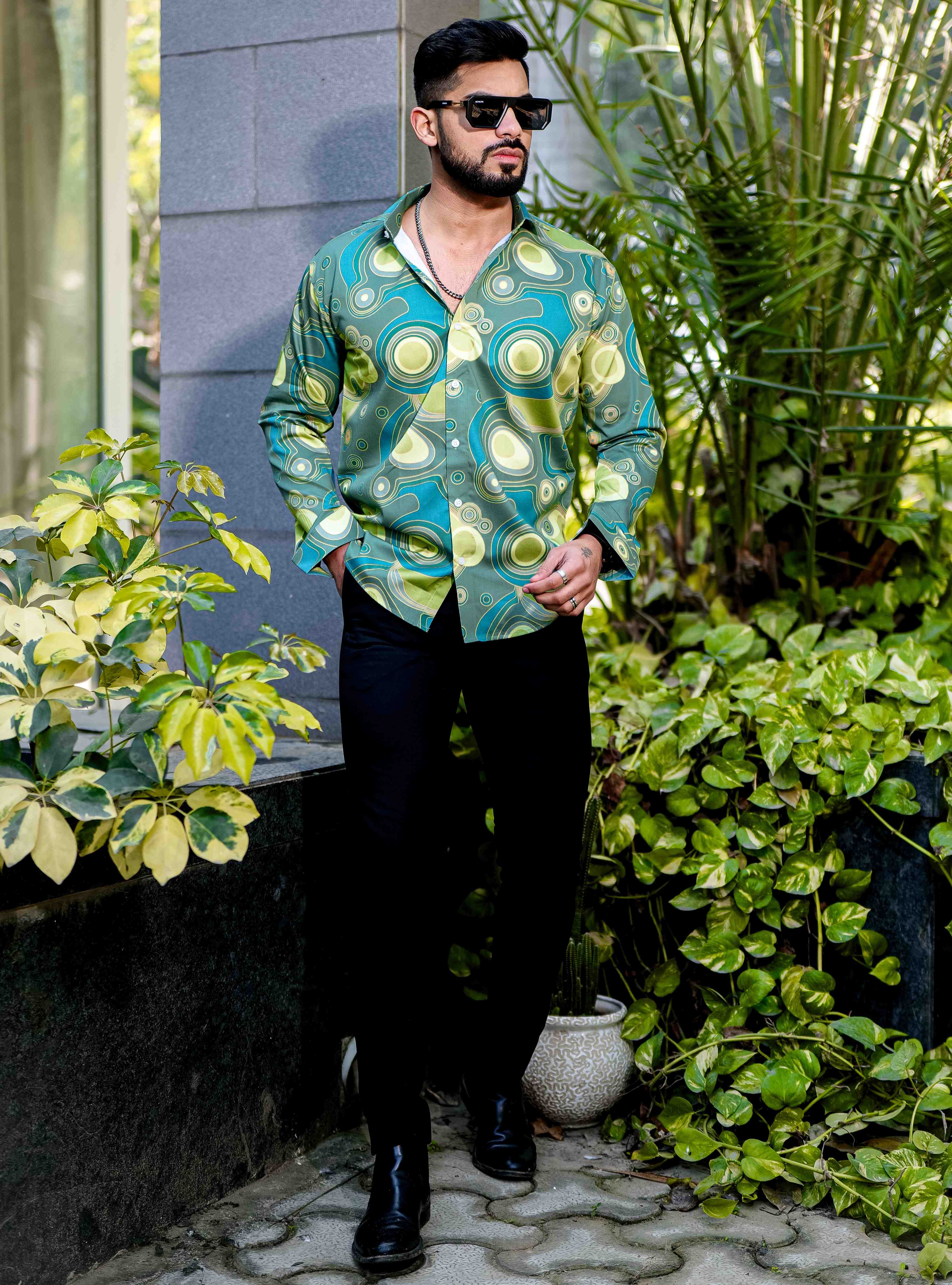 Green Giza Cotton Print Premium Shirt