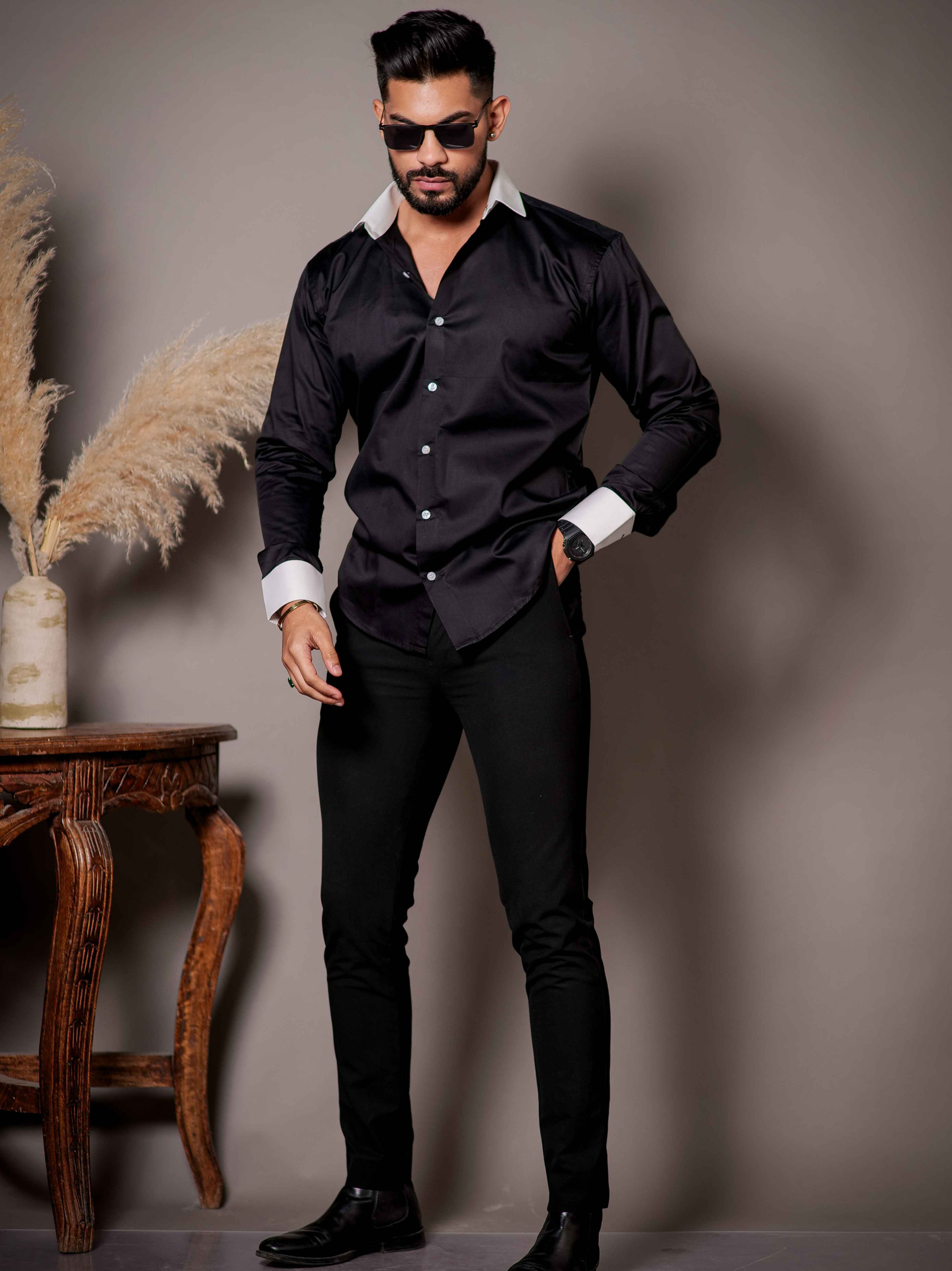 Black satin best sale dress shirt