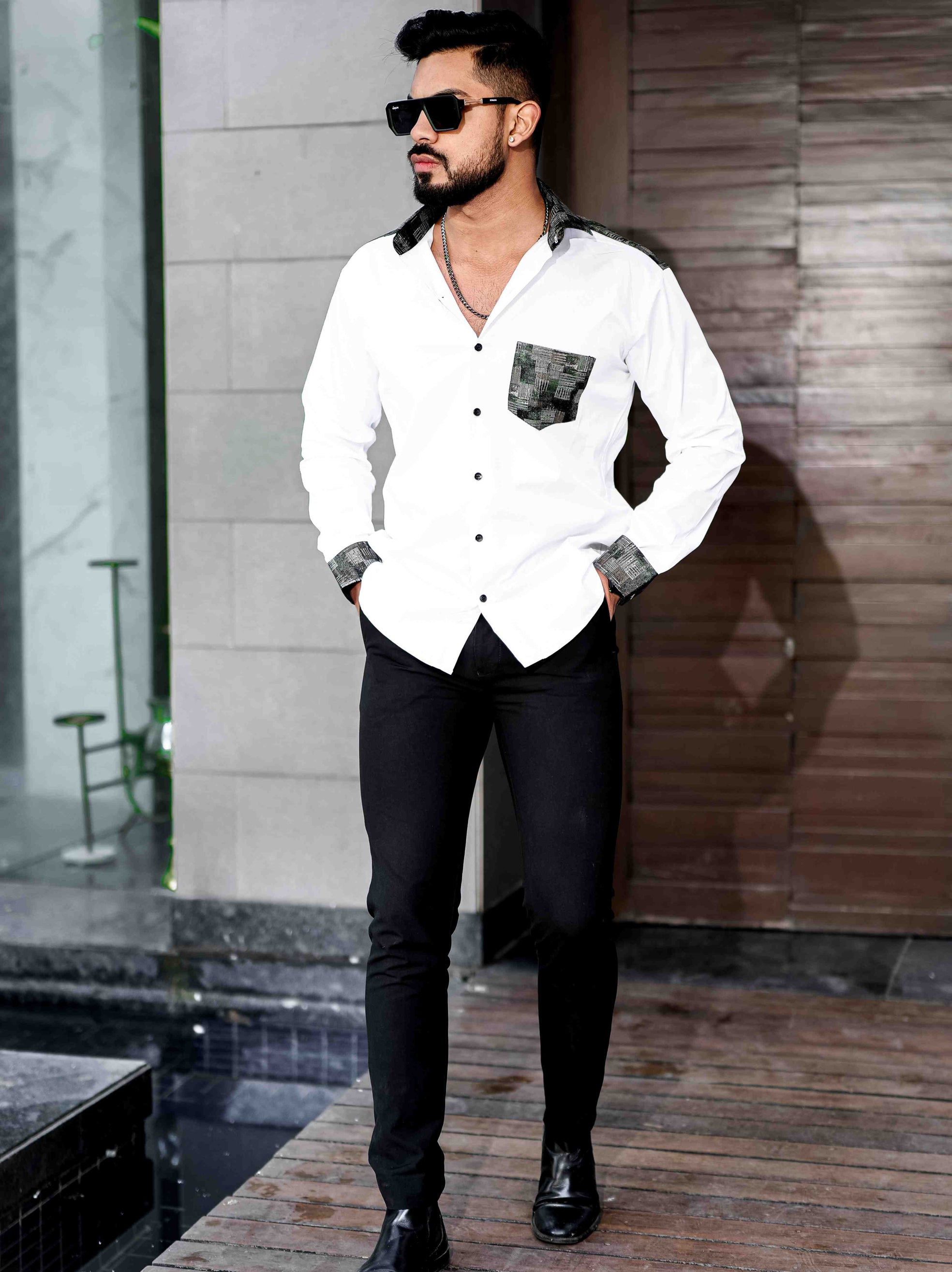 White Satin Cotton Designer Shirt