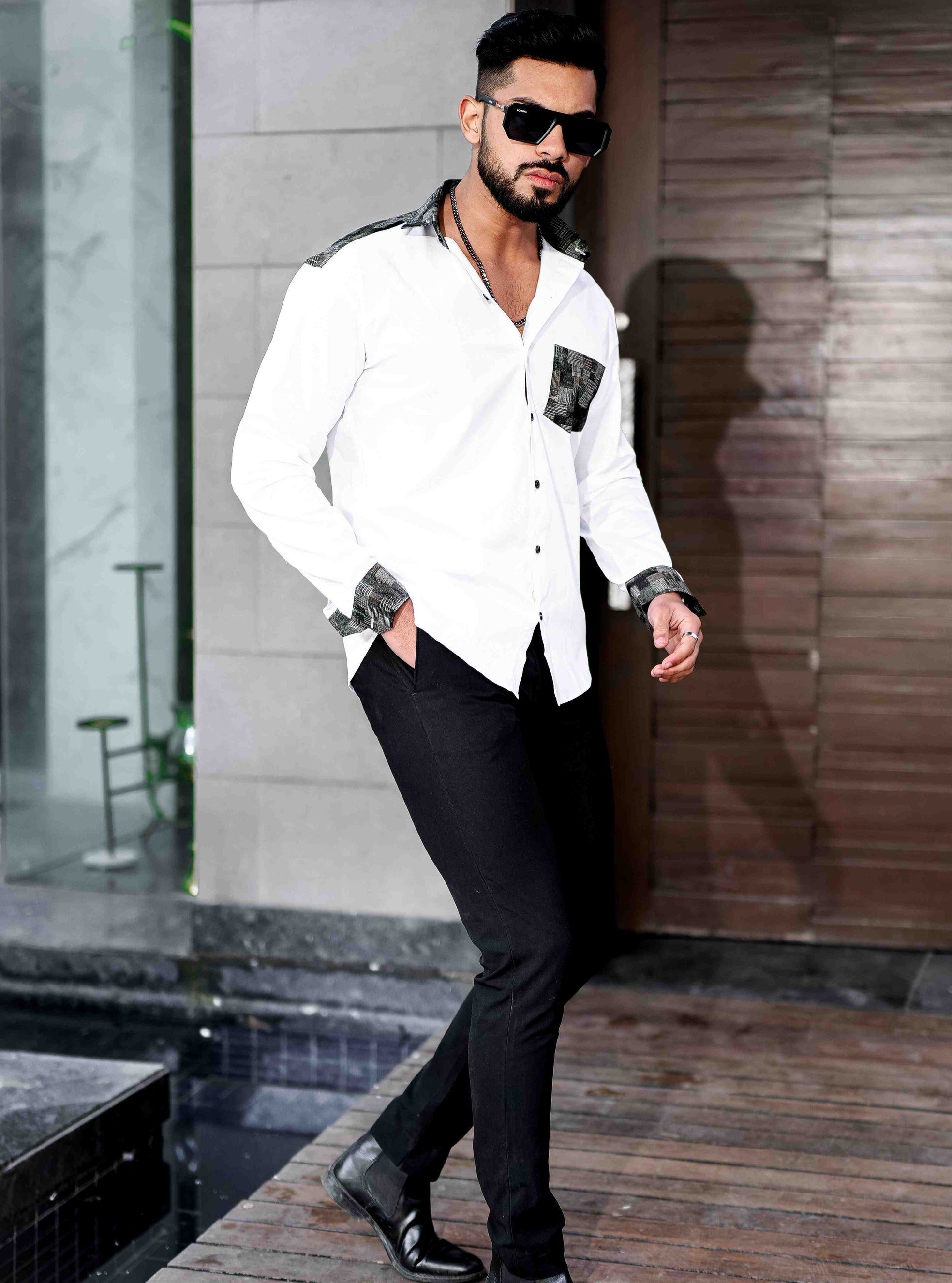 White Satin Cotton Designer Shirt