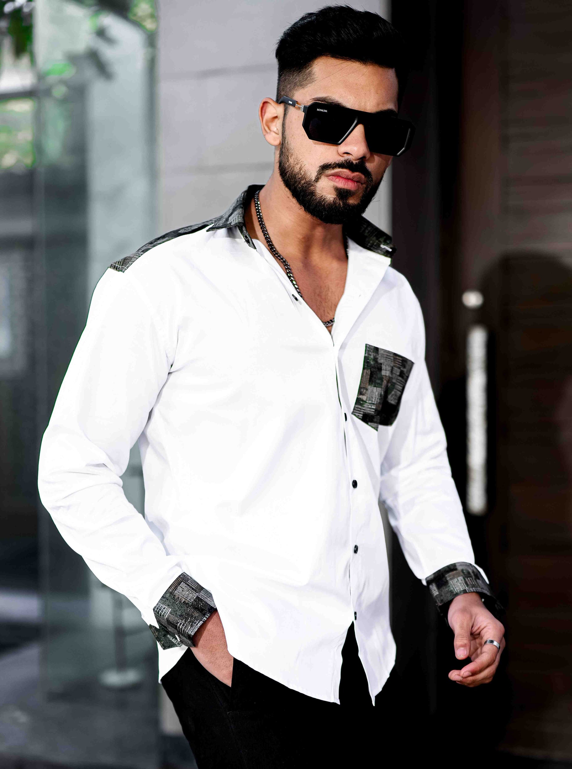 White Satin Cotton Designer Shirt