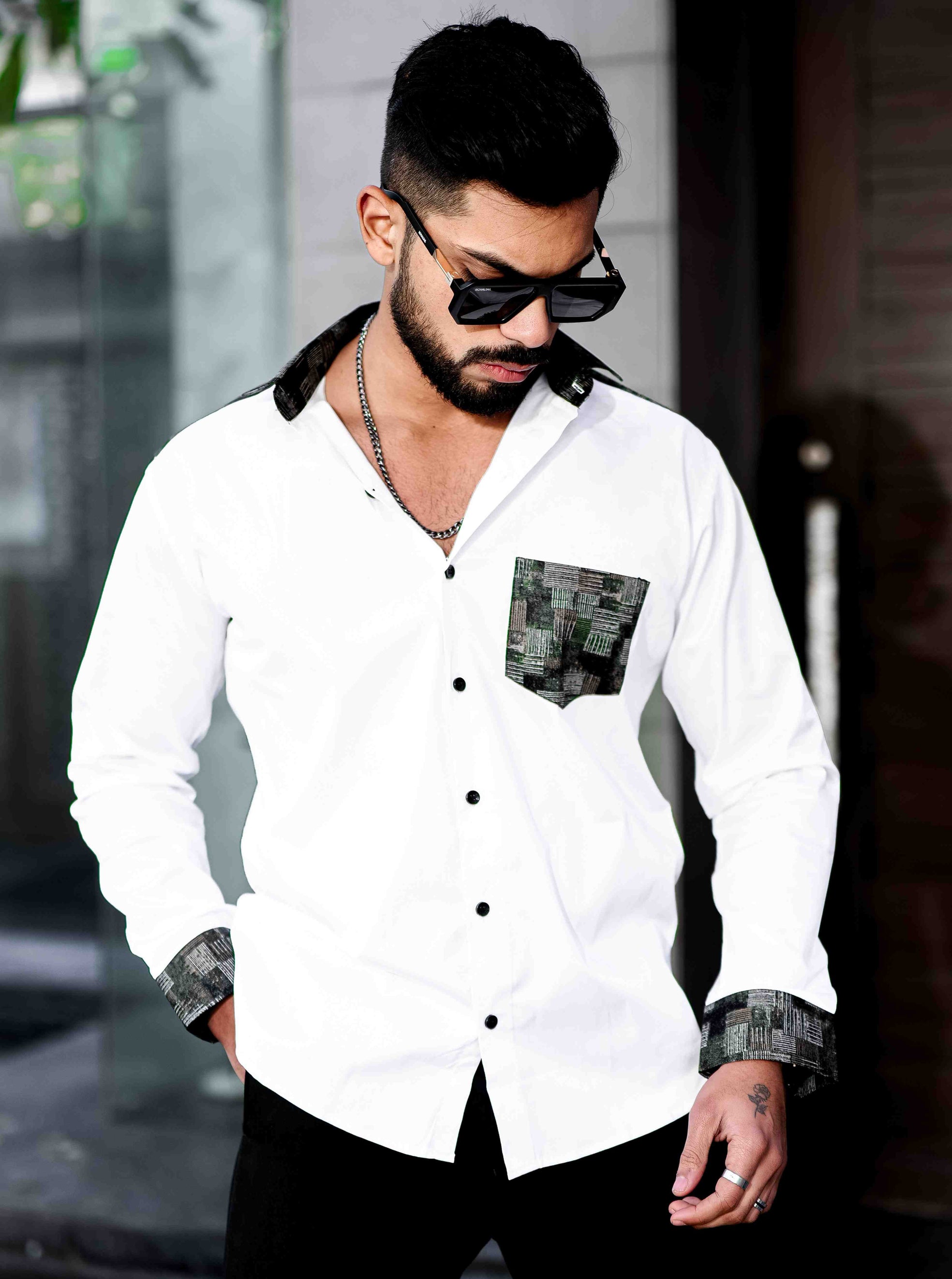 White Satin Cotton Designer Shirt