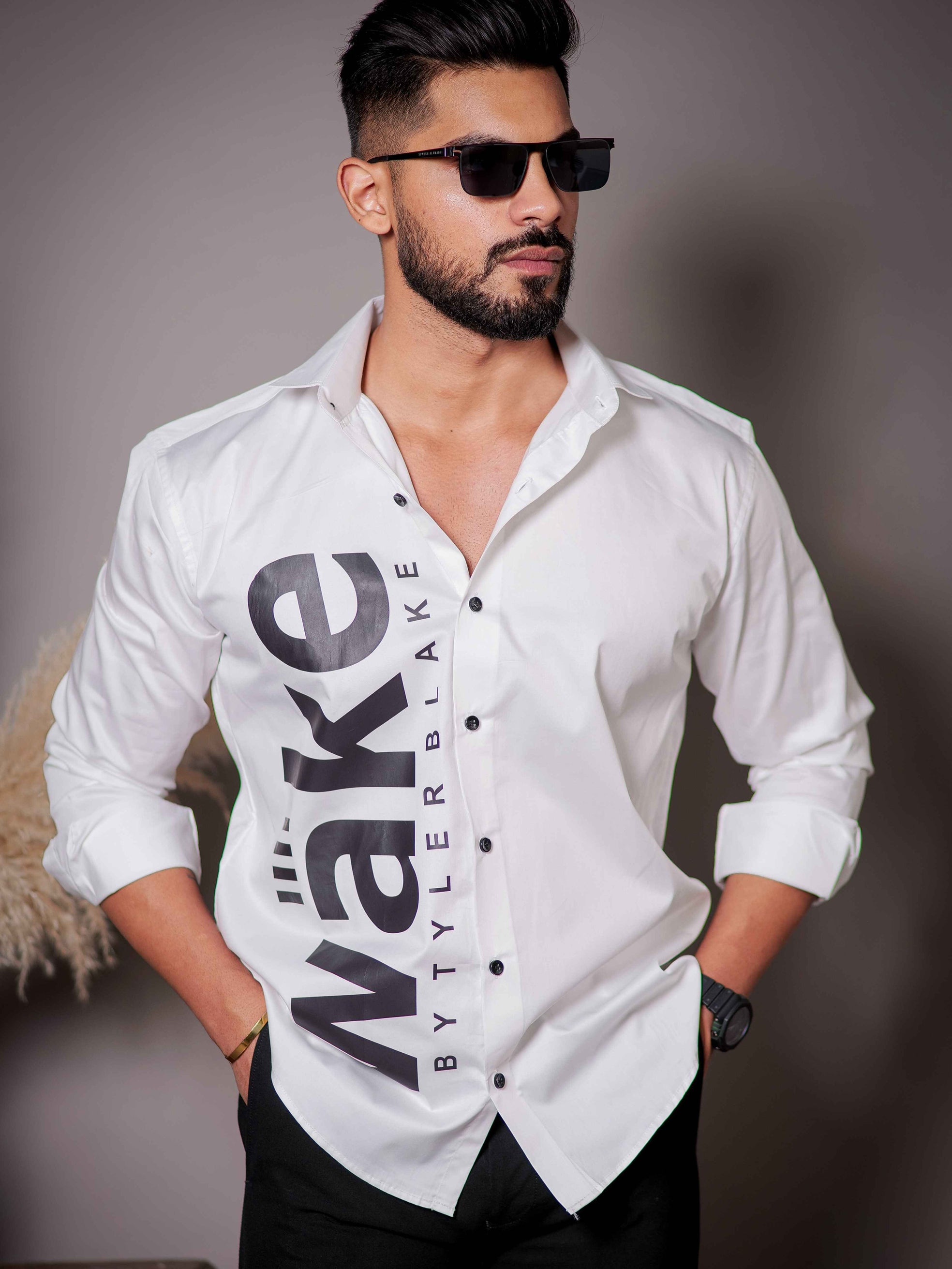 White Club Wear Wake Printed Cotton Shirt