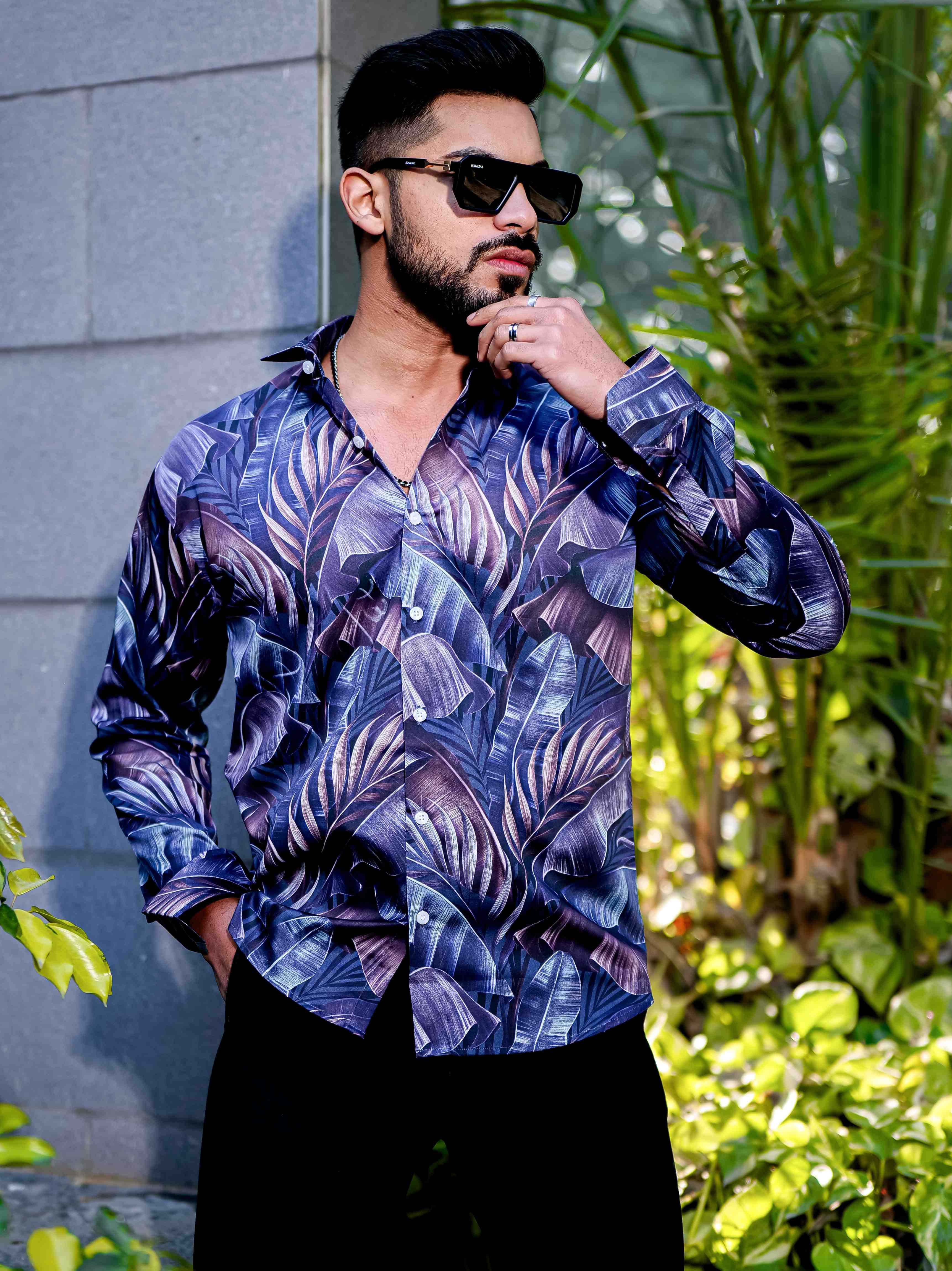 Blue Flower Giza Cotton Print Premium Shirt