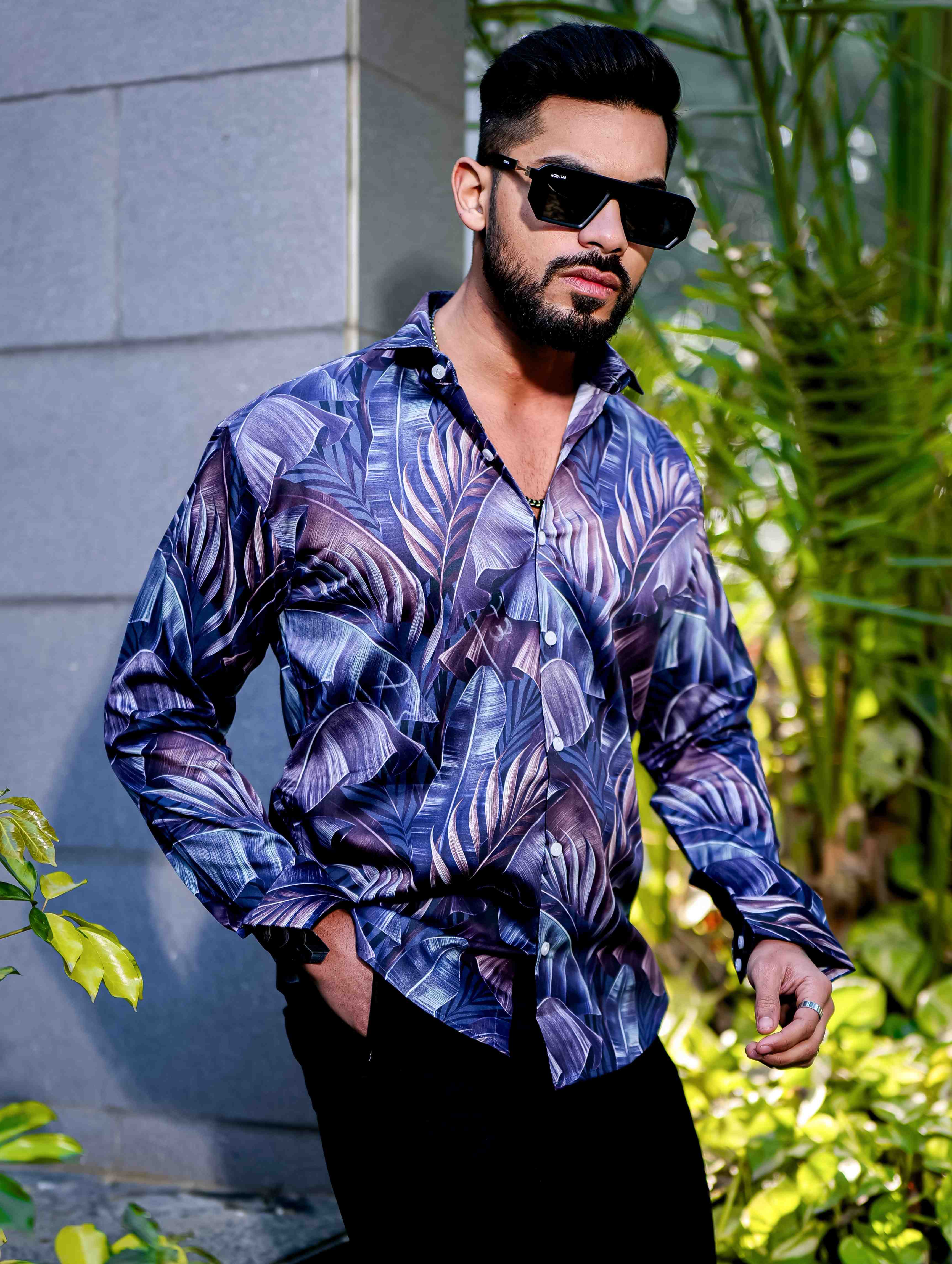 Blue Flower Giza Cotton Print Premium Shirt