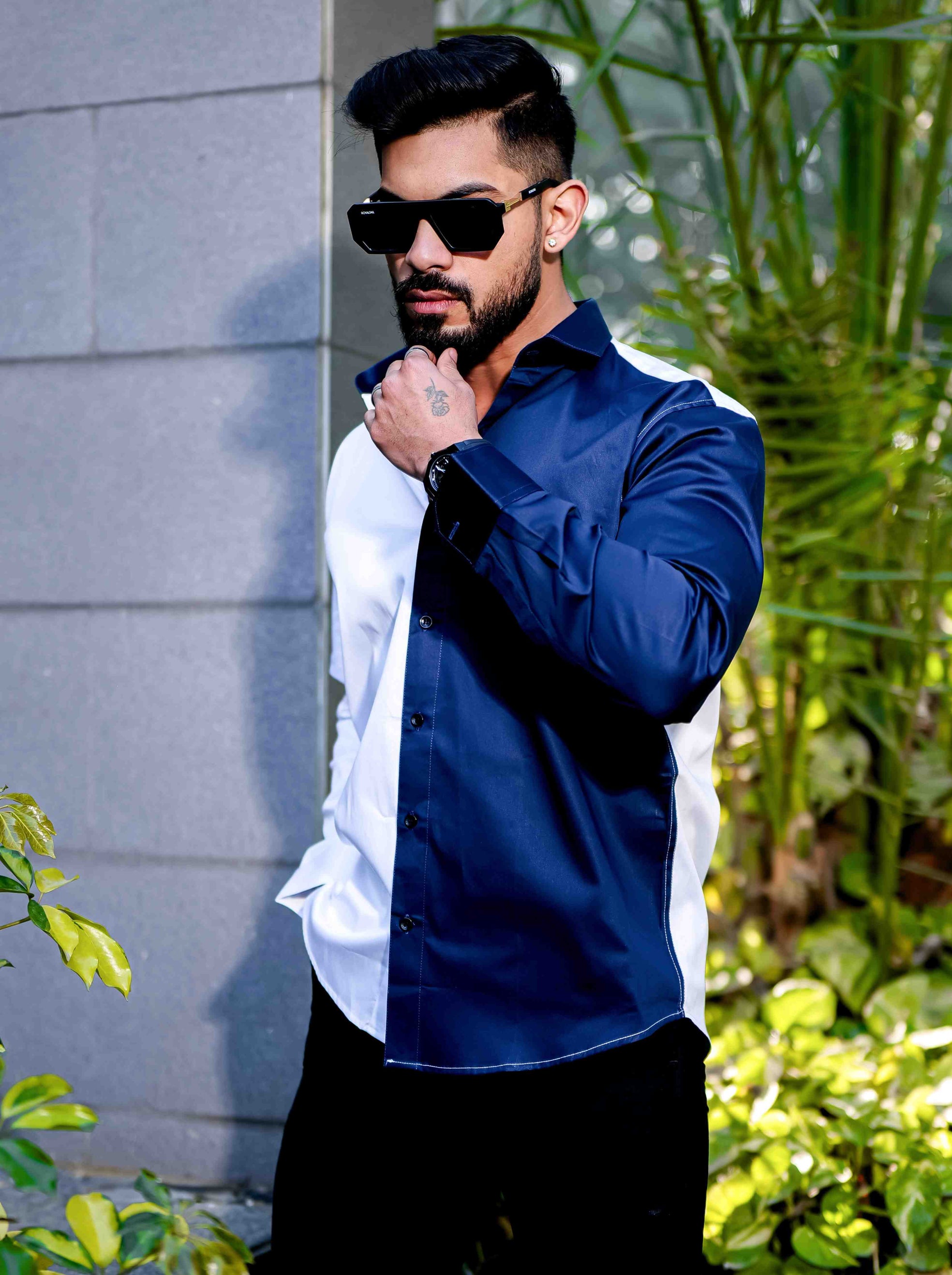 White And Blue Satin Cotton Designer Shirt