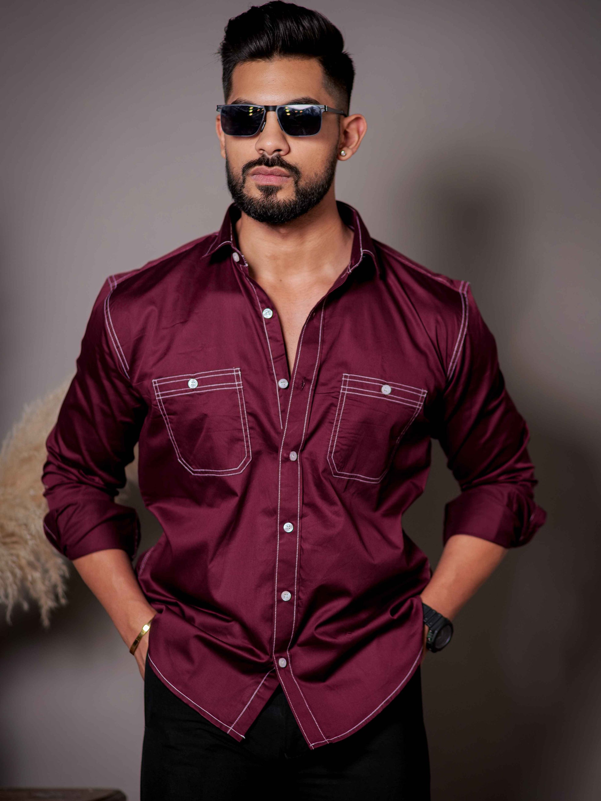 Maroon Premium Satin Cotton Shirt