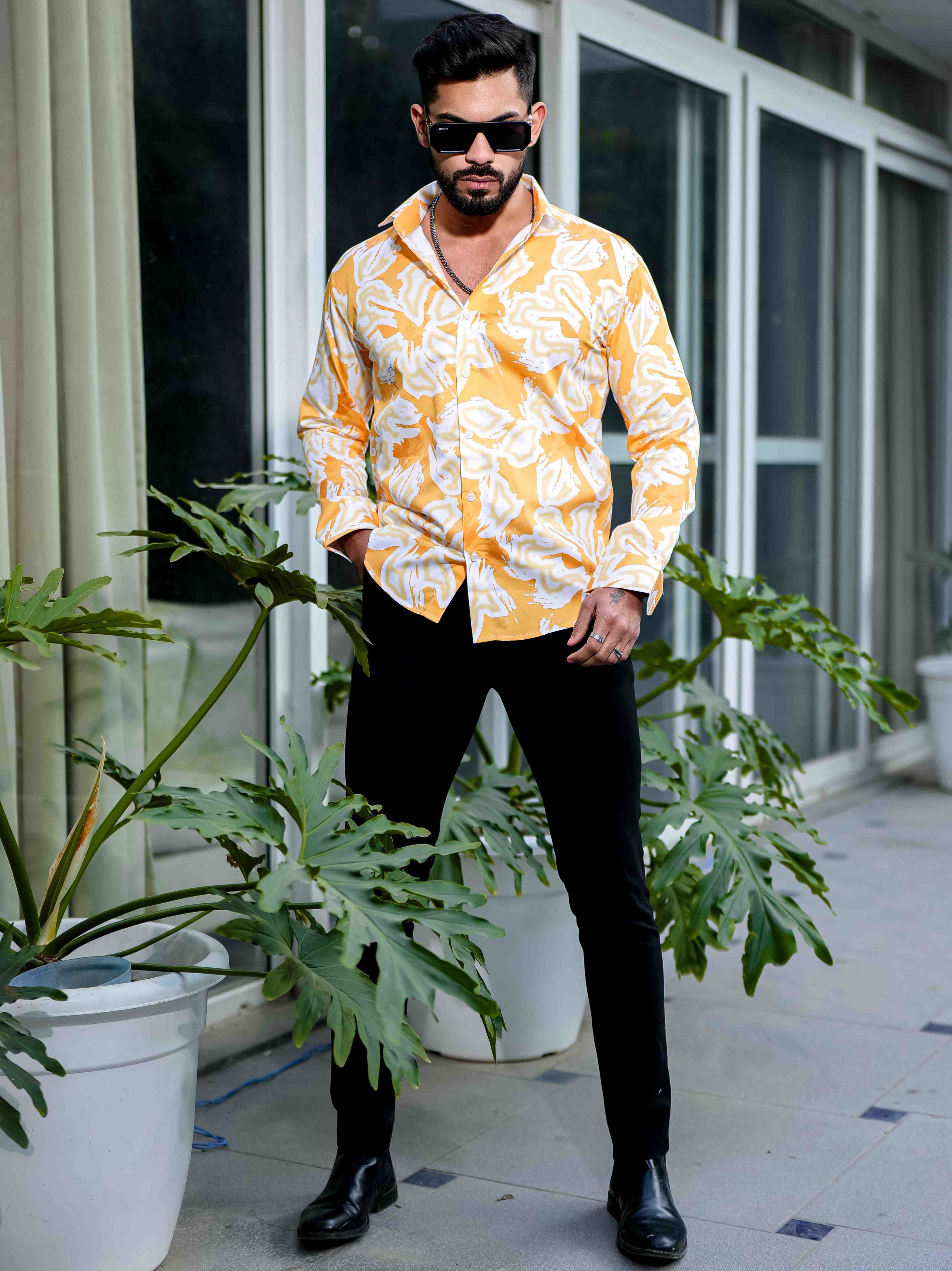 Orange Giza Cotton Print Premium Shirt