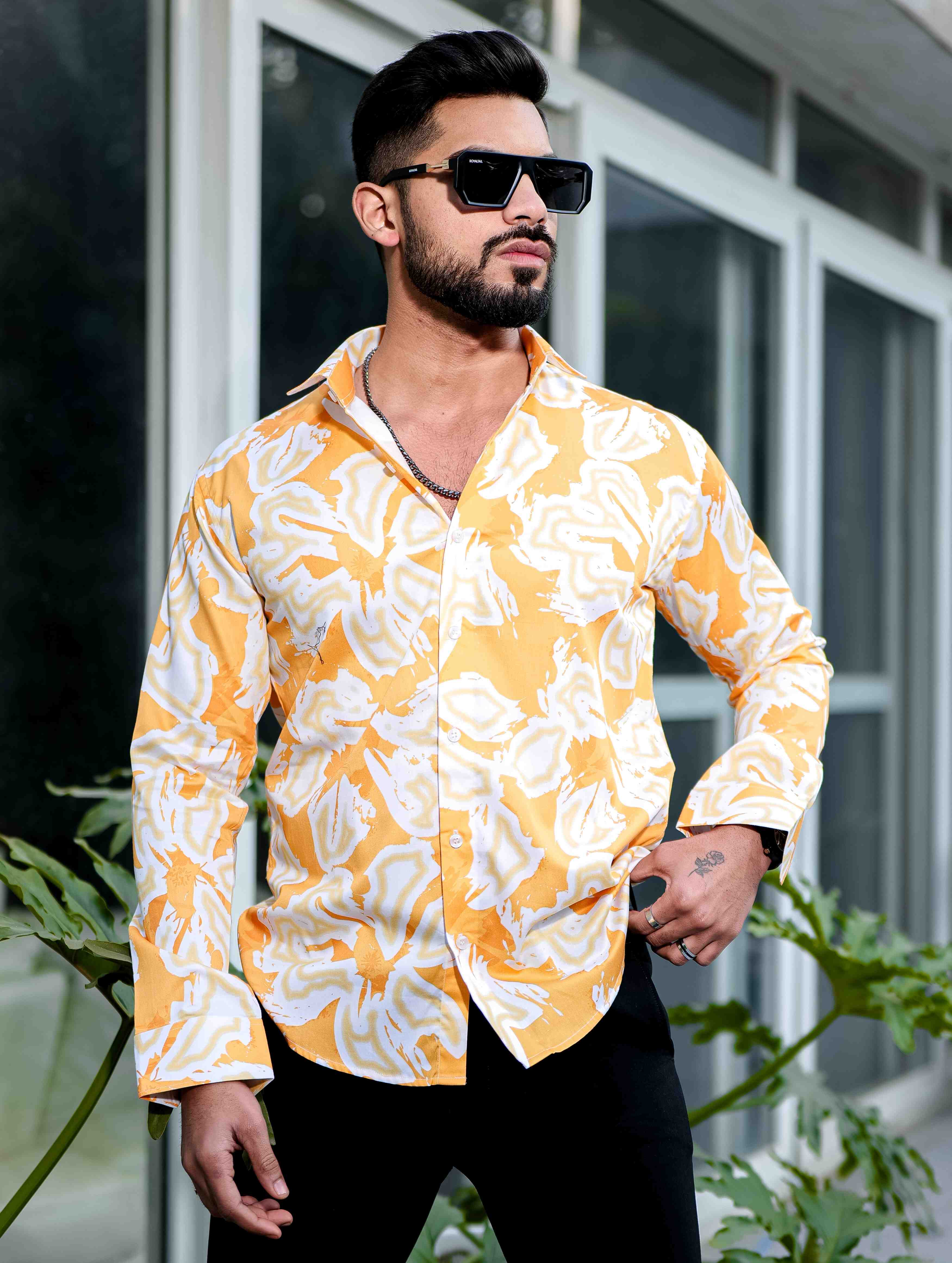 Orange Giza Cotton Print Premium Shirt