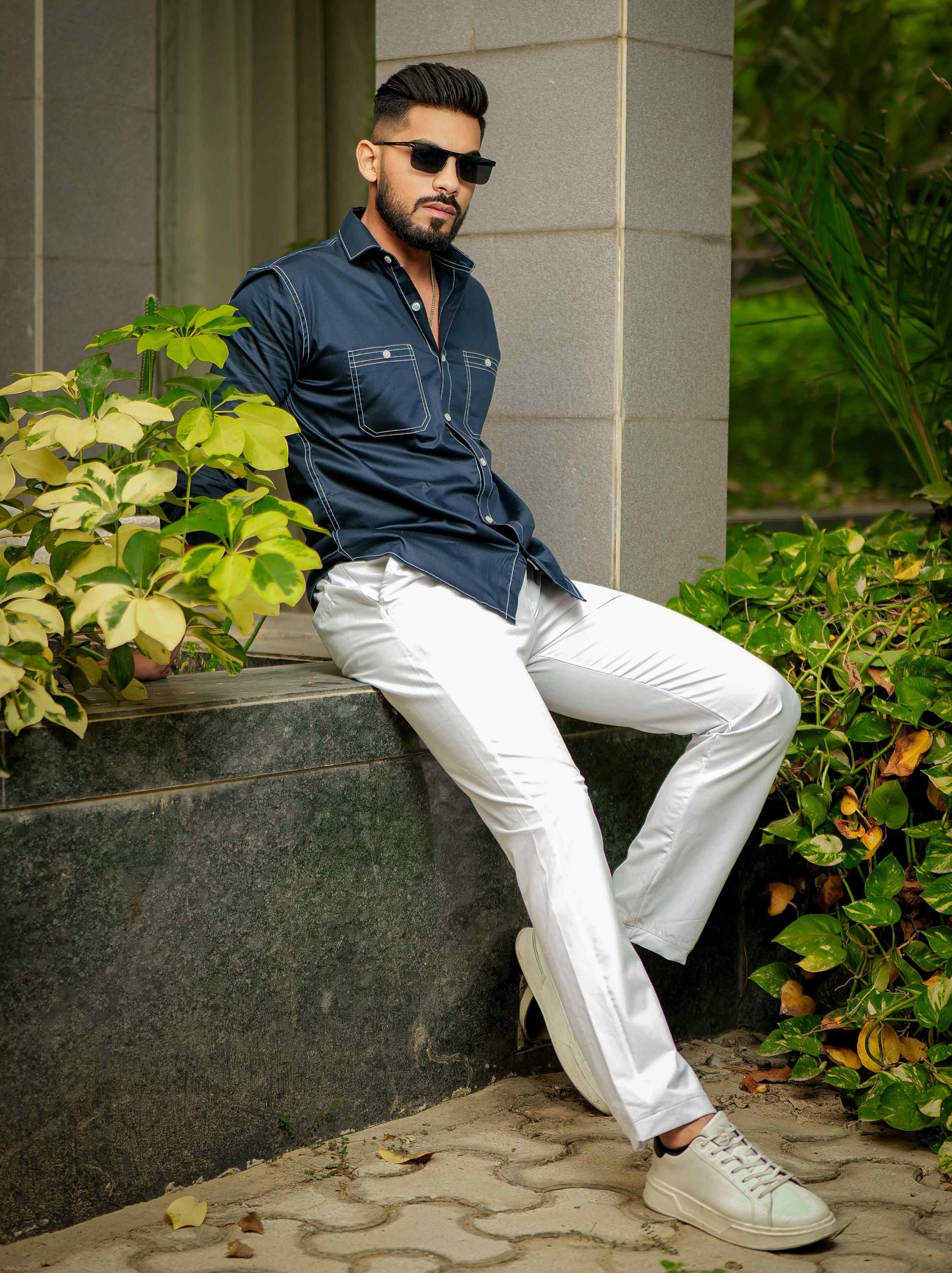 Blue Designer Giza Satin Cotton Shirt