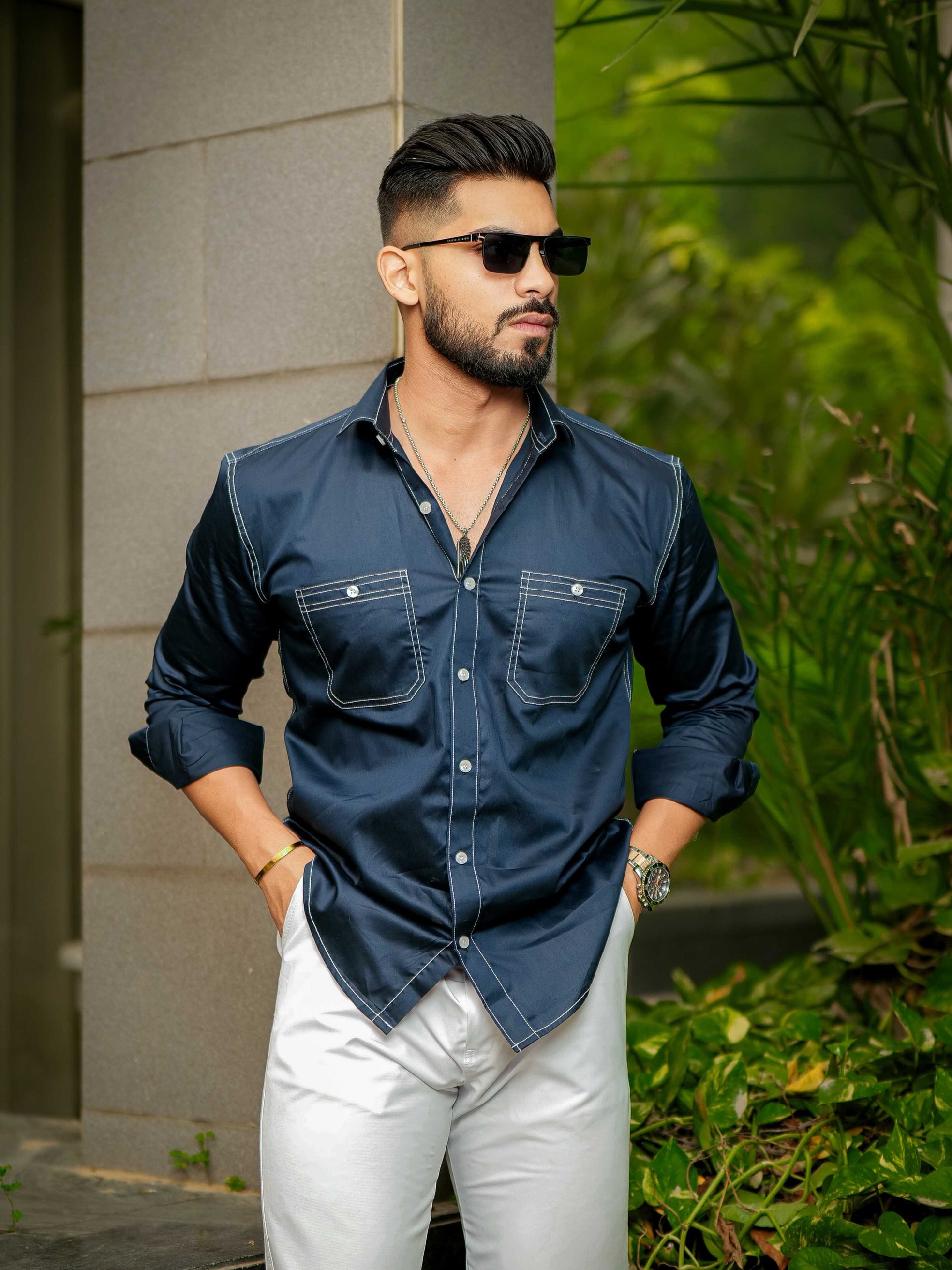 Blue Designer Giza Satin Cotton Shirt