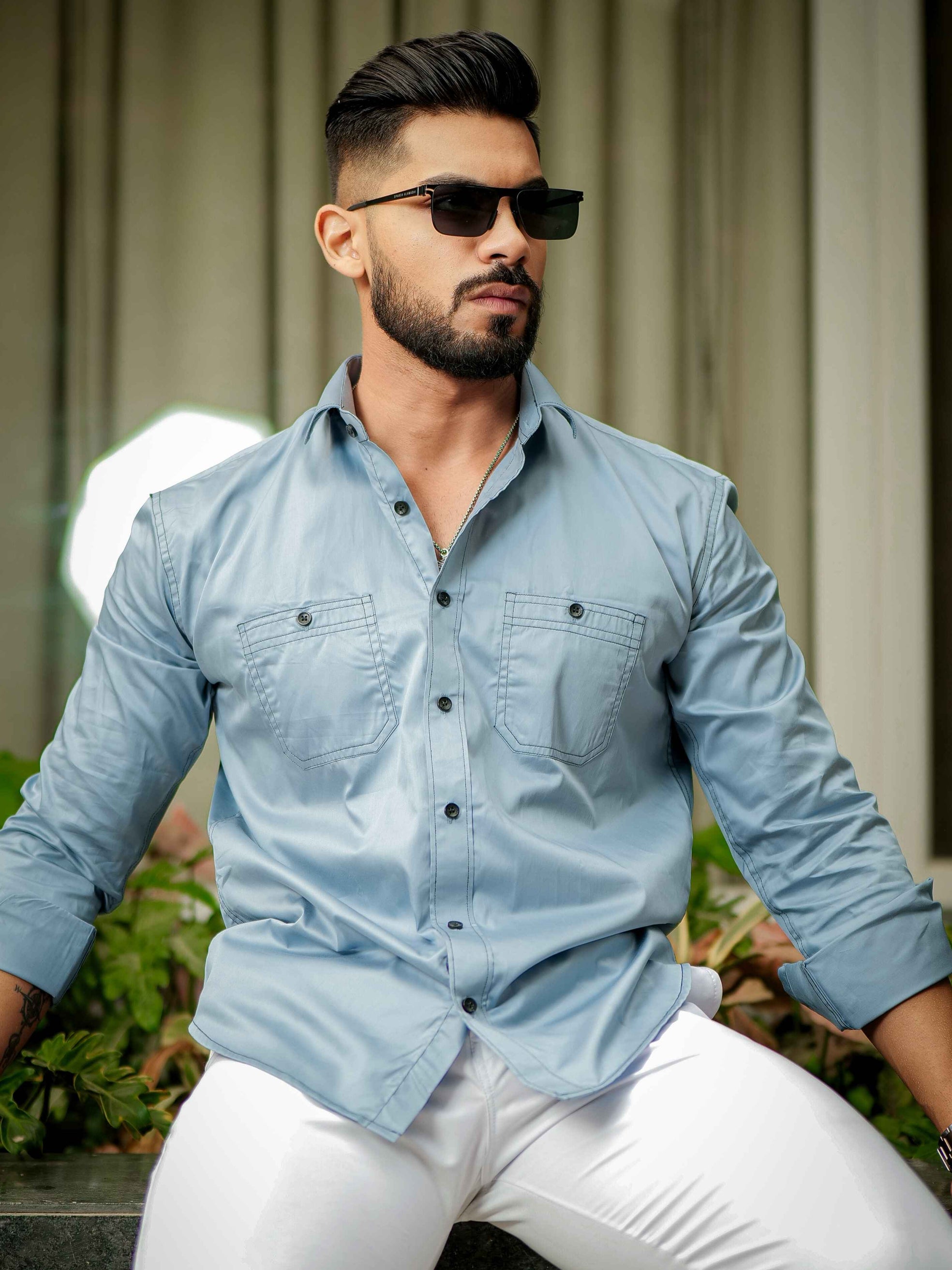 Sky Satin Cotton Over Shirt