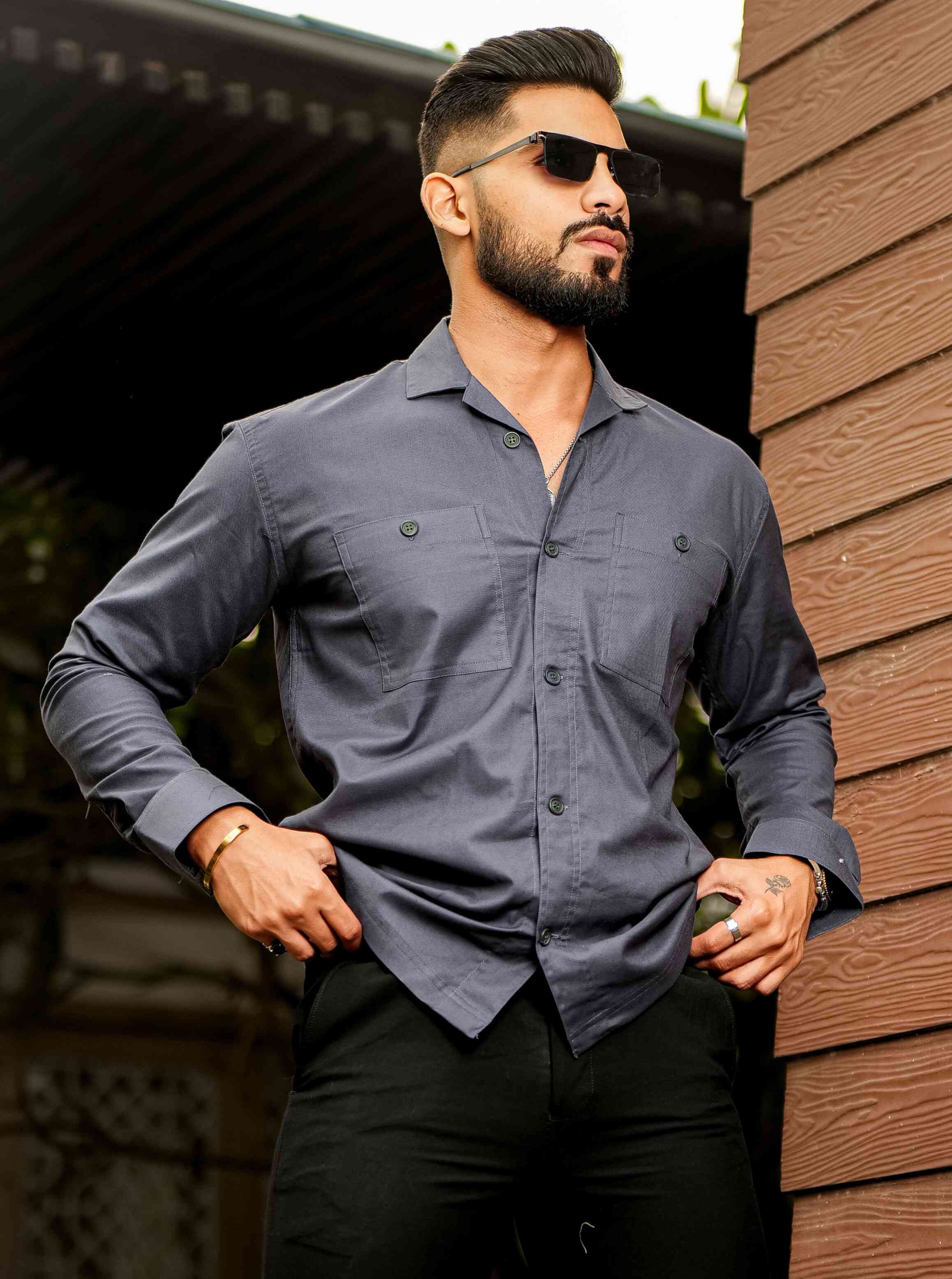 Dark Grey Oxford Cotton Over Shirt