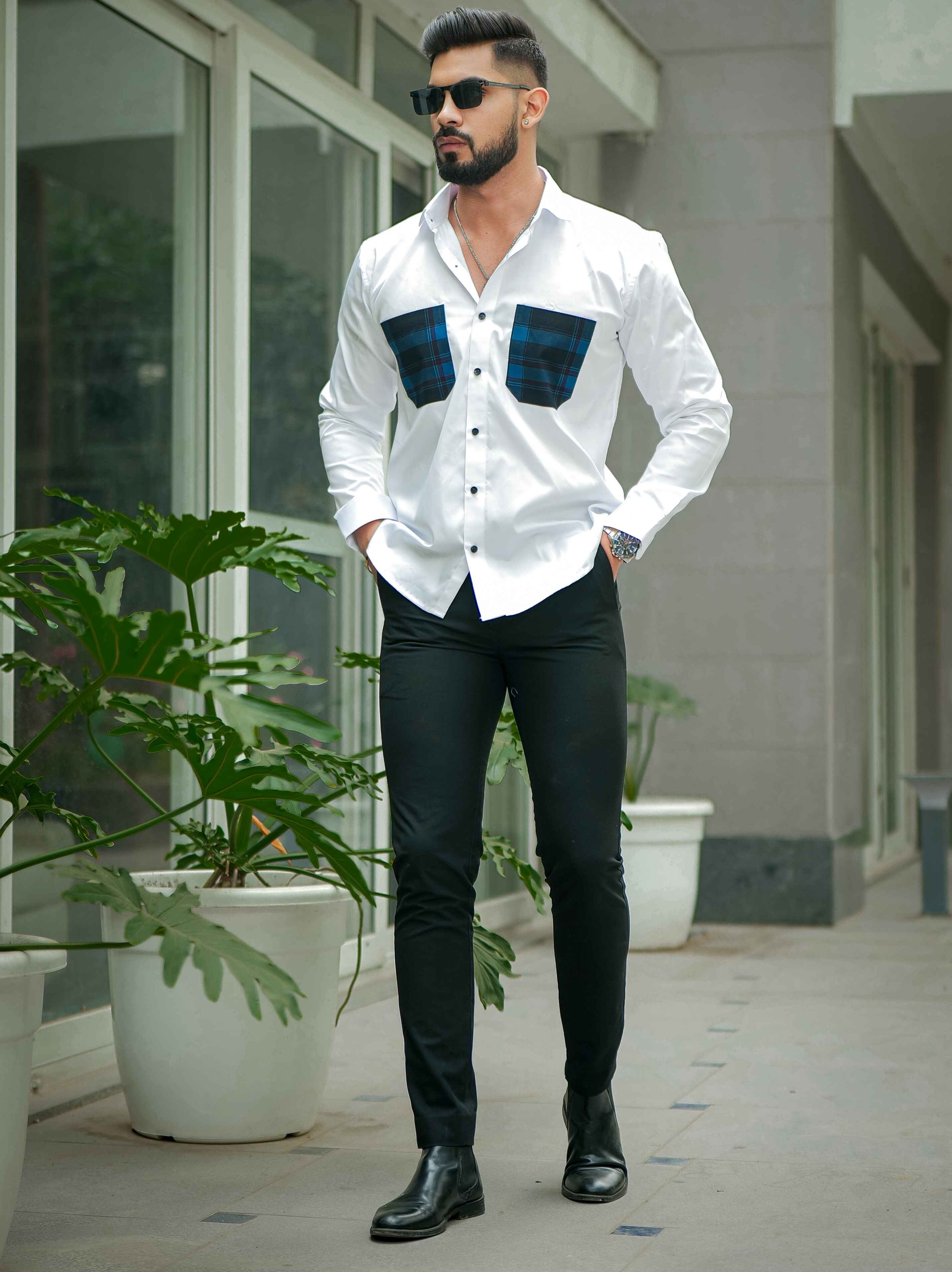 White Satin Cotton Designer Shirt