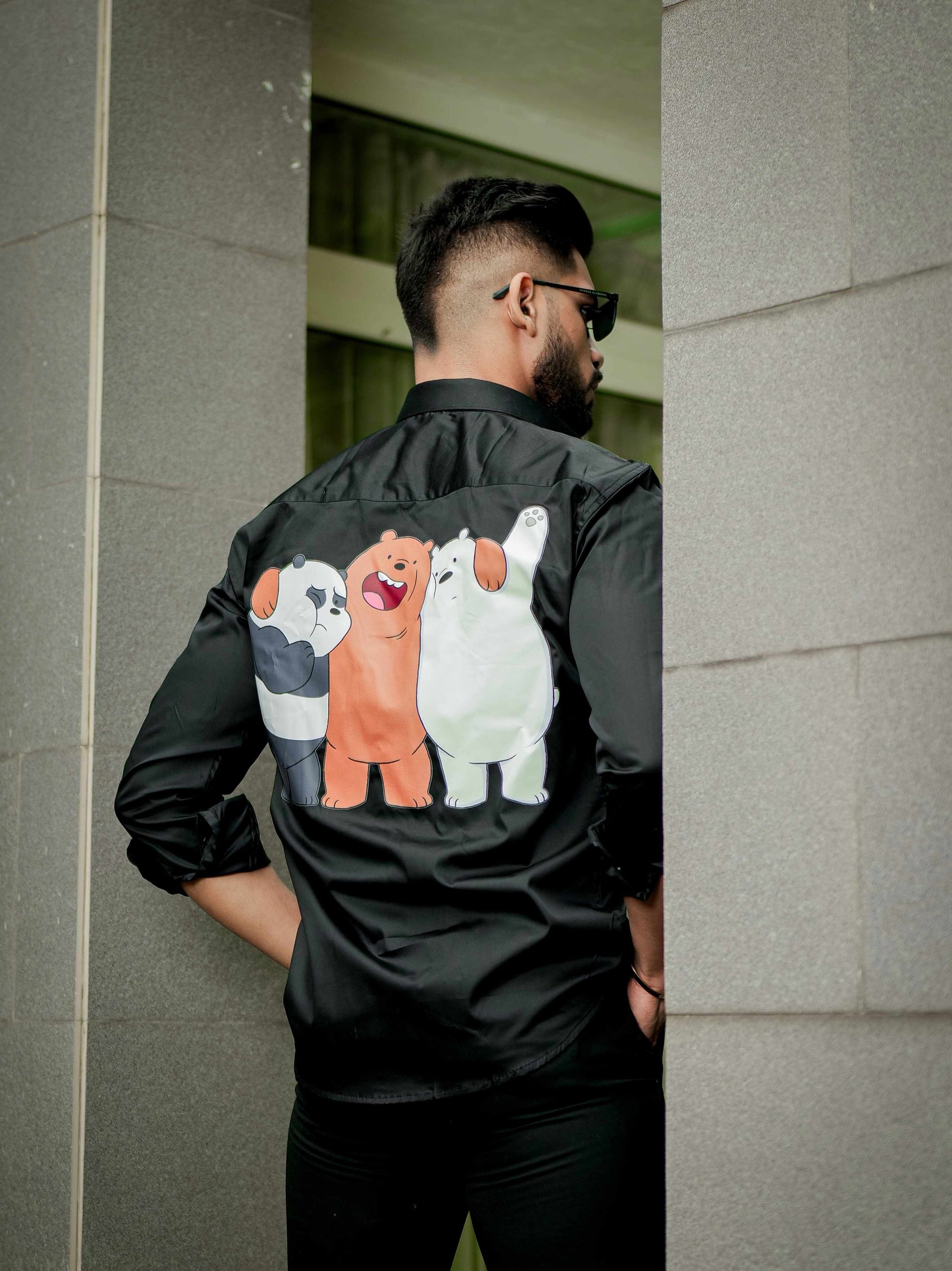 Black Club Wear Printed Satin Cotton Shirt