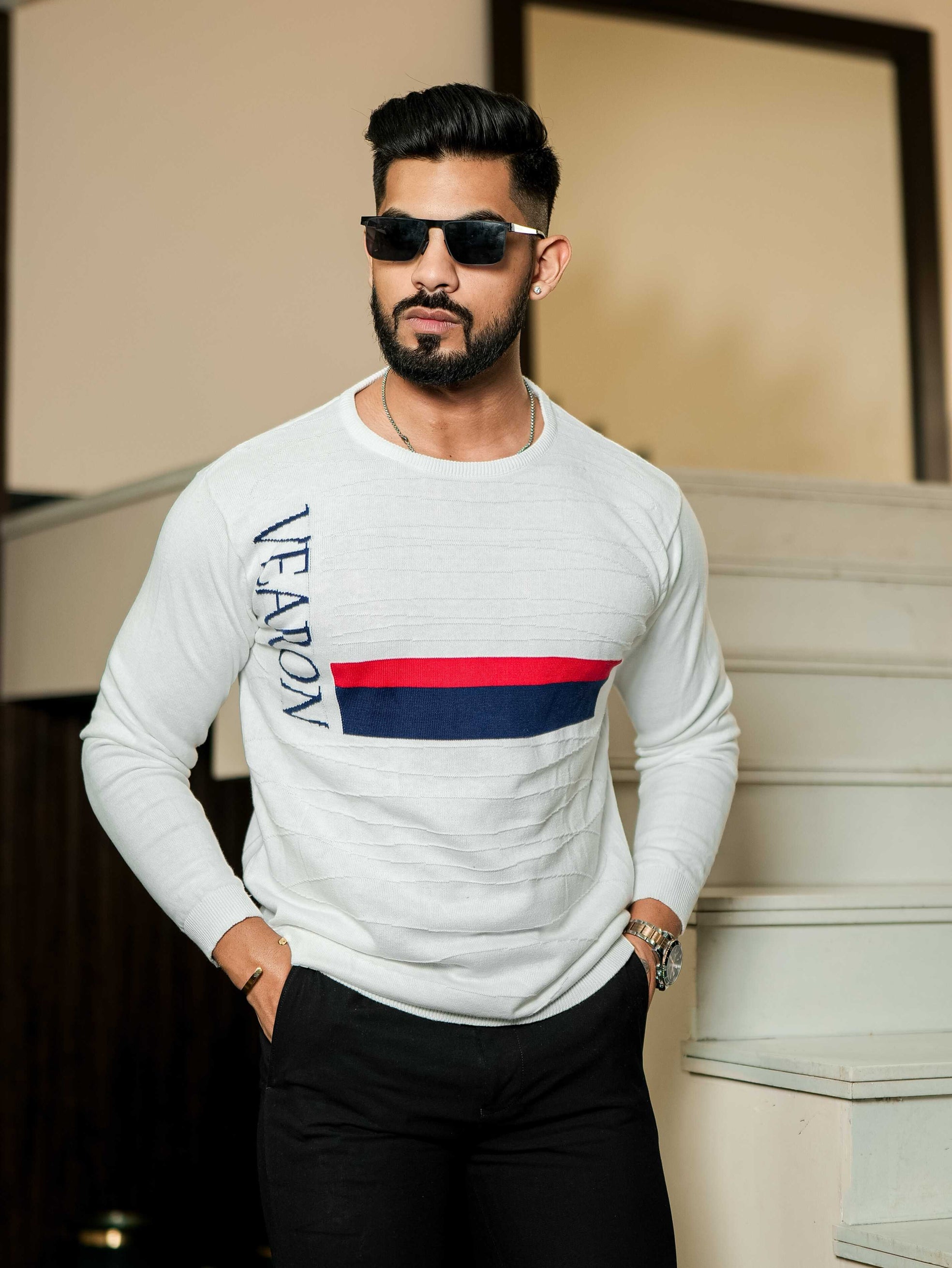 White Cotton Full Sleeve T Shirt