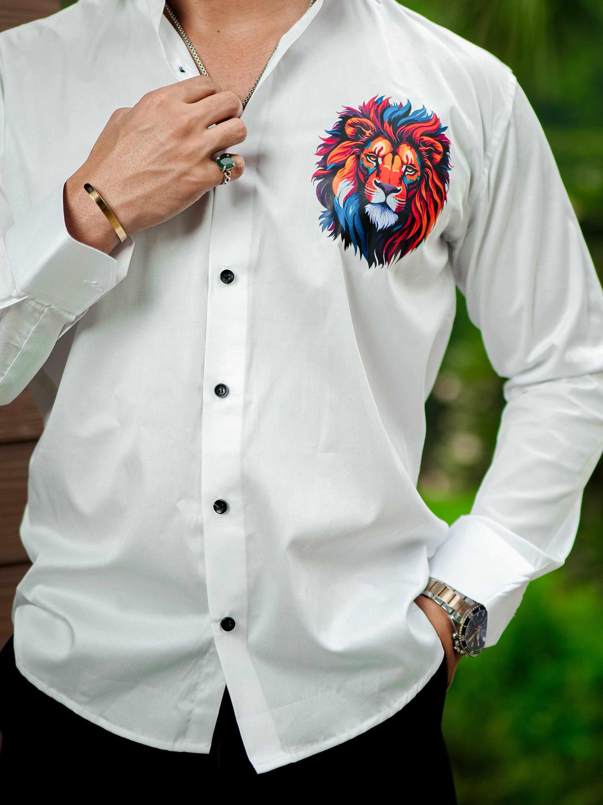 White Club Wear Printed Satin Cotton Shirt For Men's