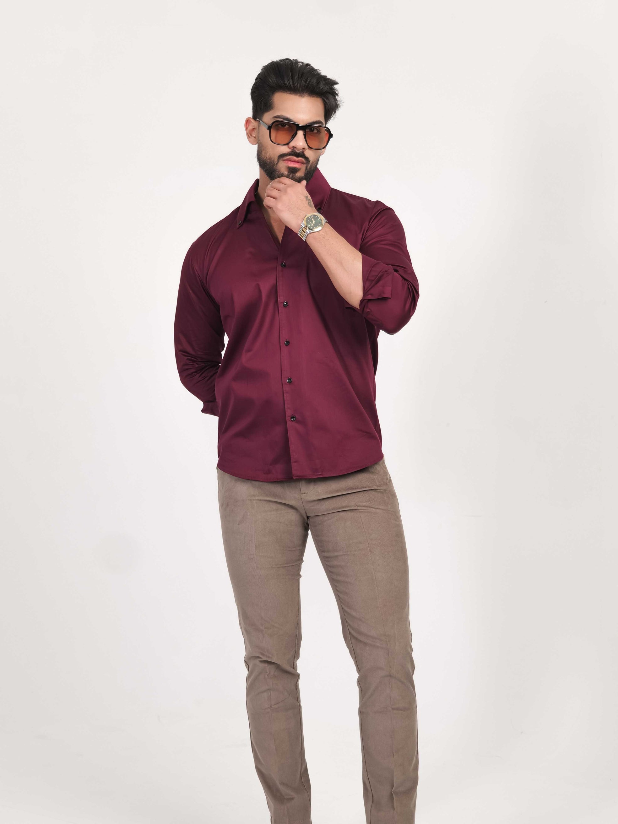 FOOMER FORMY WINEBERRY LUXURY SATIN SHIRT FOR MEN'S