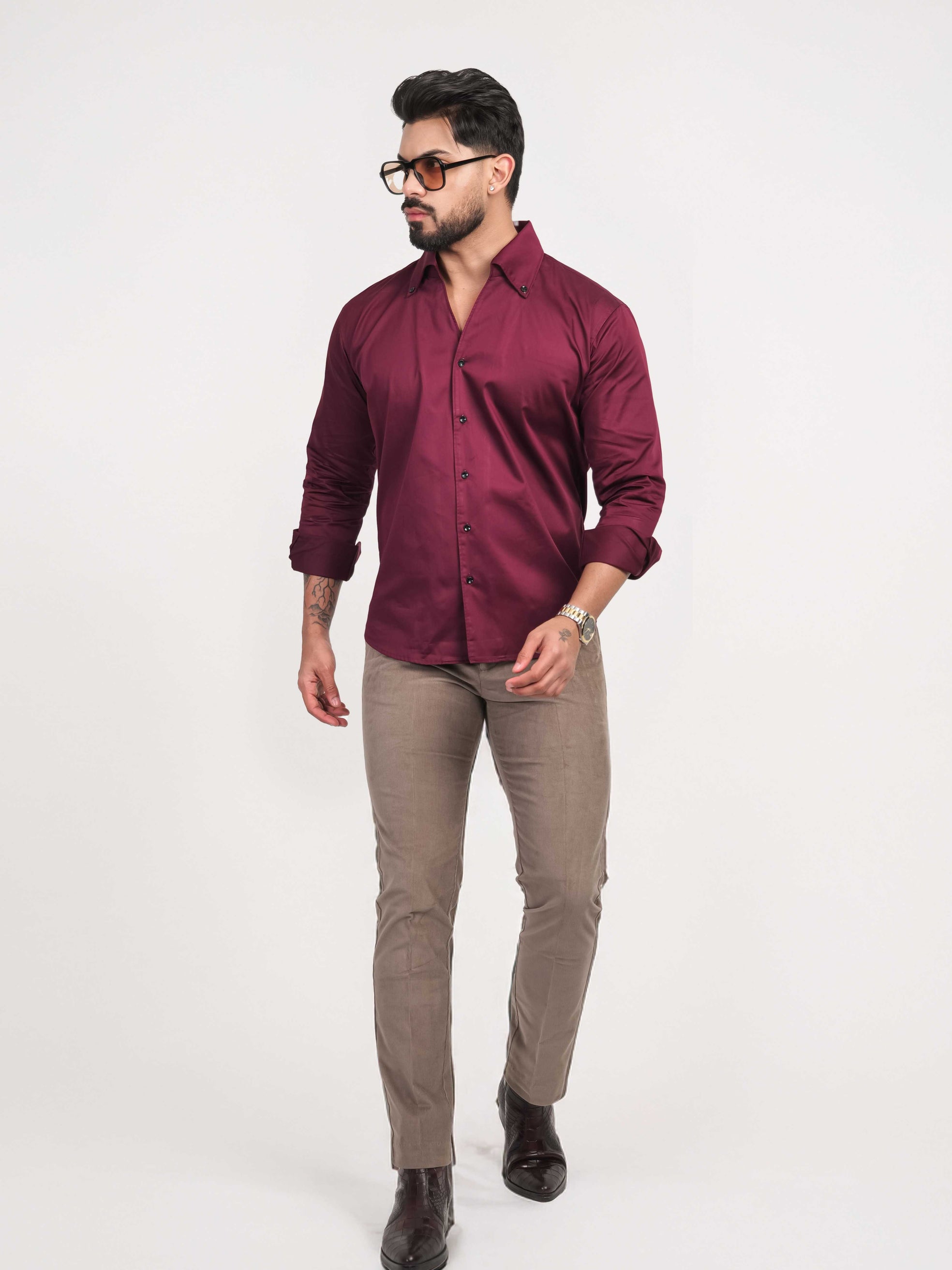 FOOMER FORMY WINEBERRY LUXURY SATIN SHIRT FOR MEN'S