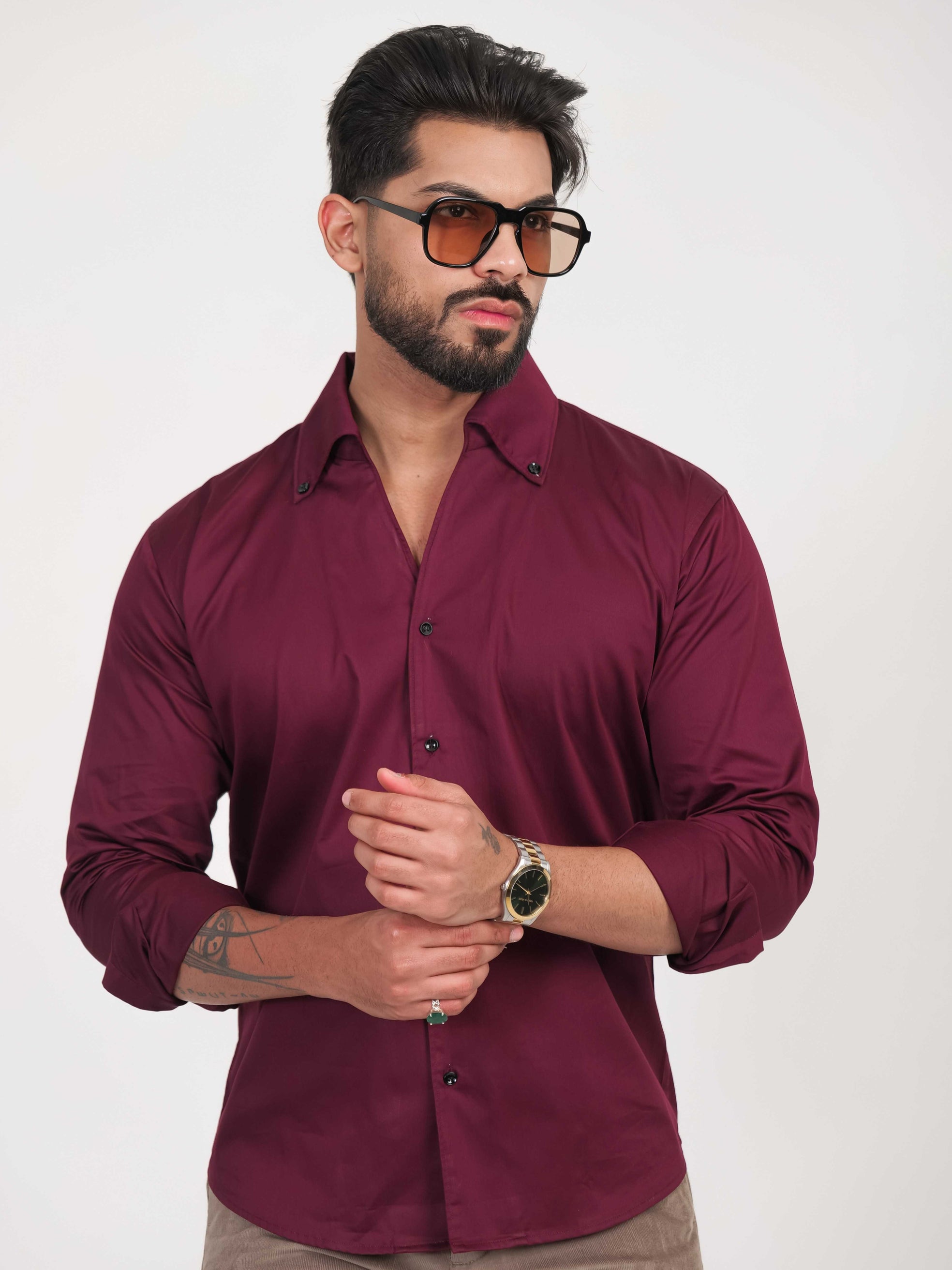 FOOMER FORMY WINEBERRY LUXURY SATIN SHIRT FOR MEN'S