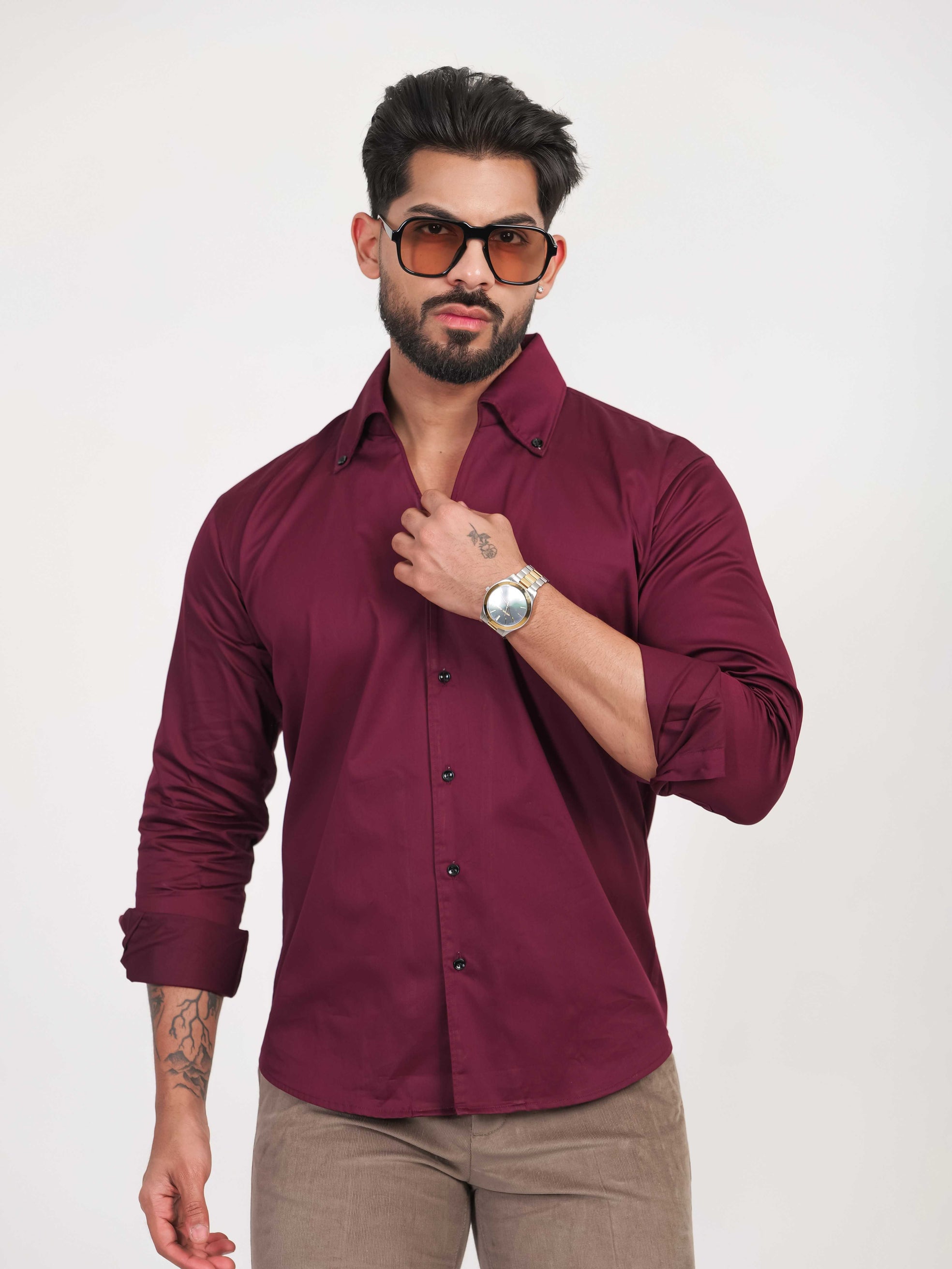 FOOMER FORMY WINEBERRY LUXURY SATIN SHIRT FOR MEN'S