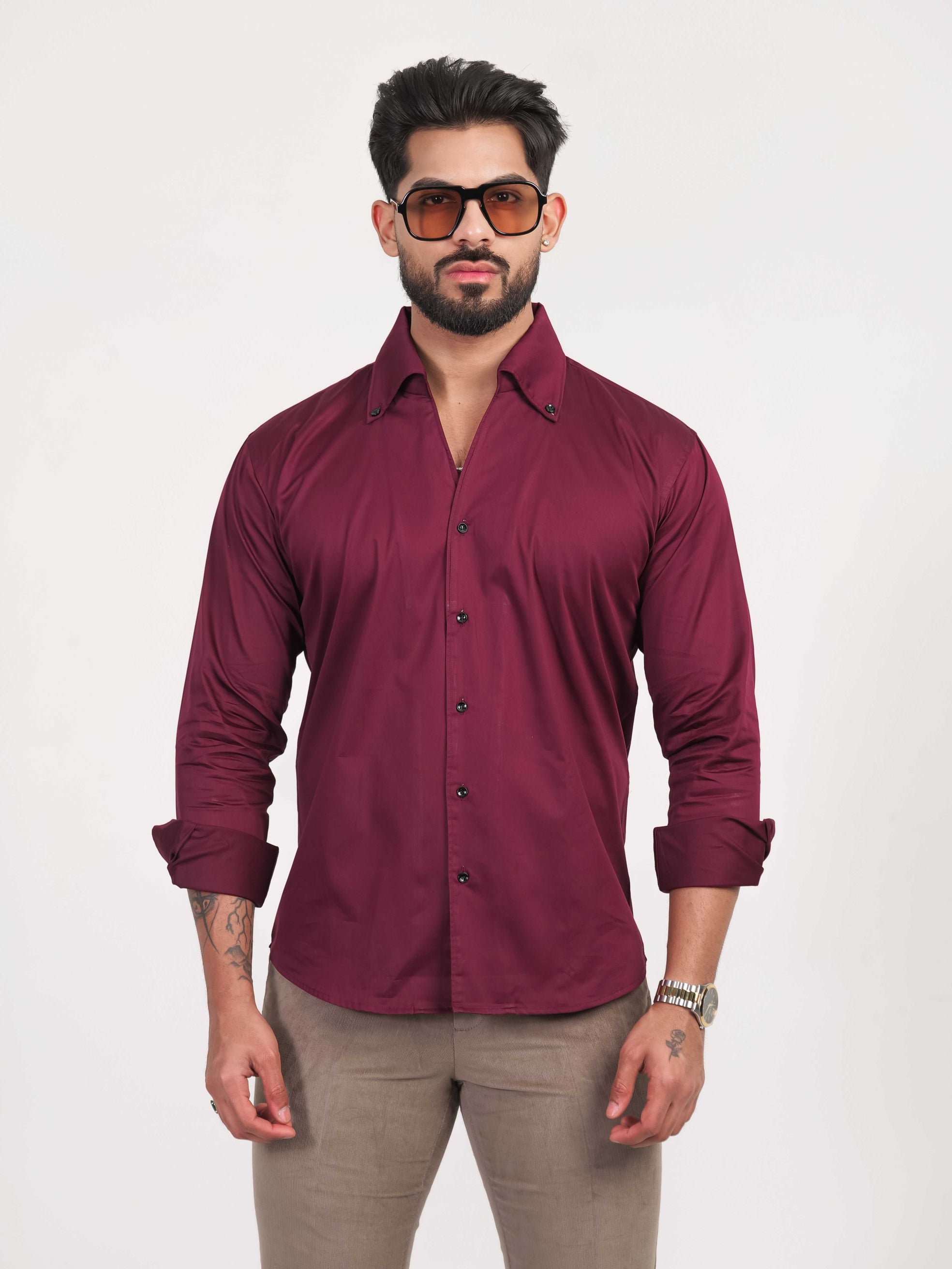 FOOMER FORMY WINEBERRY LUXURY SATIN SHIRT FOR MEN'S