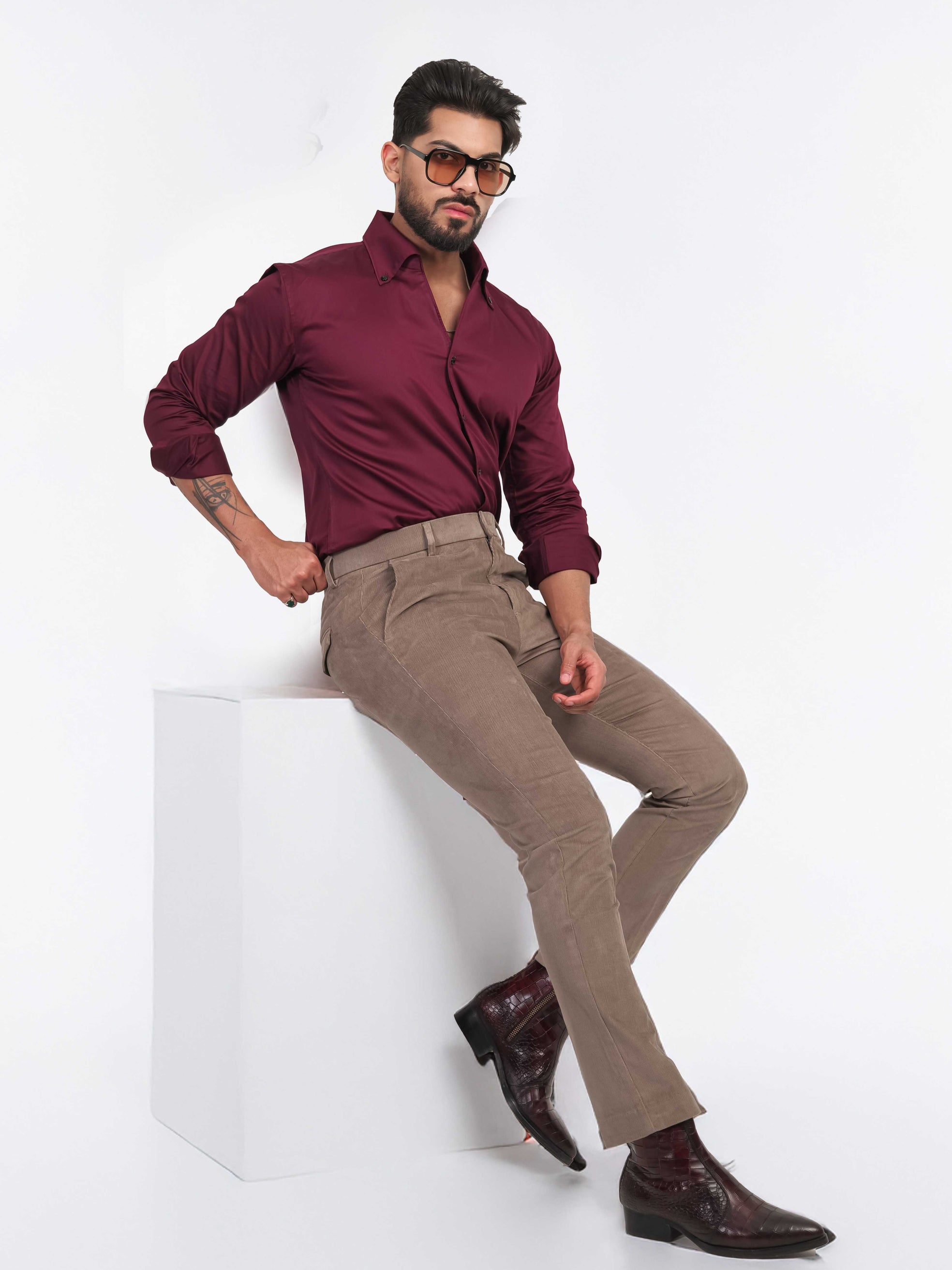 FOOMER FORMY WINEBERRY LUXURY SATIN SHIRT FOR MEN'S