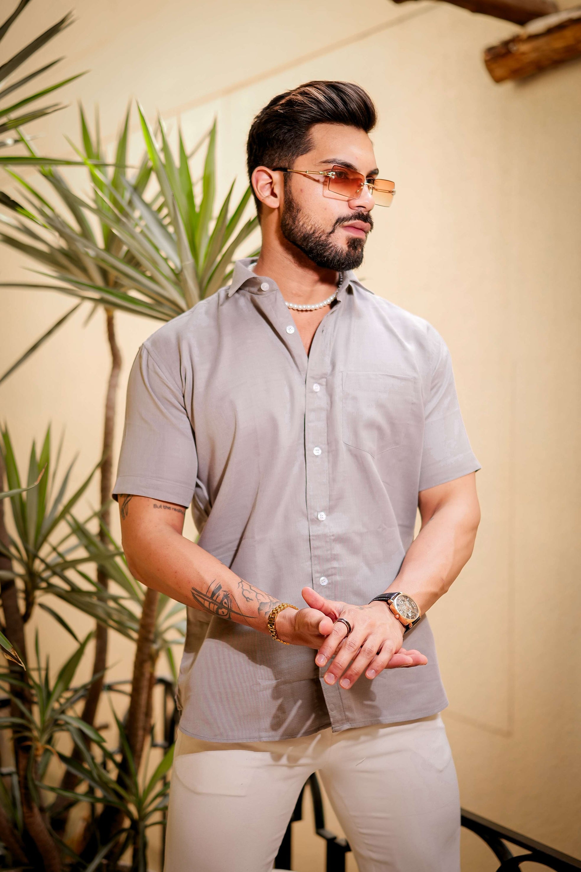 Light Grey Luxury Formal linen Cotton Shirt For Men's