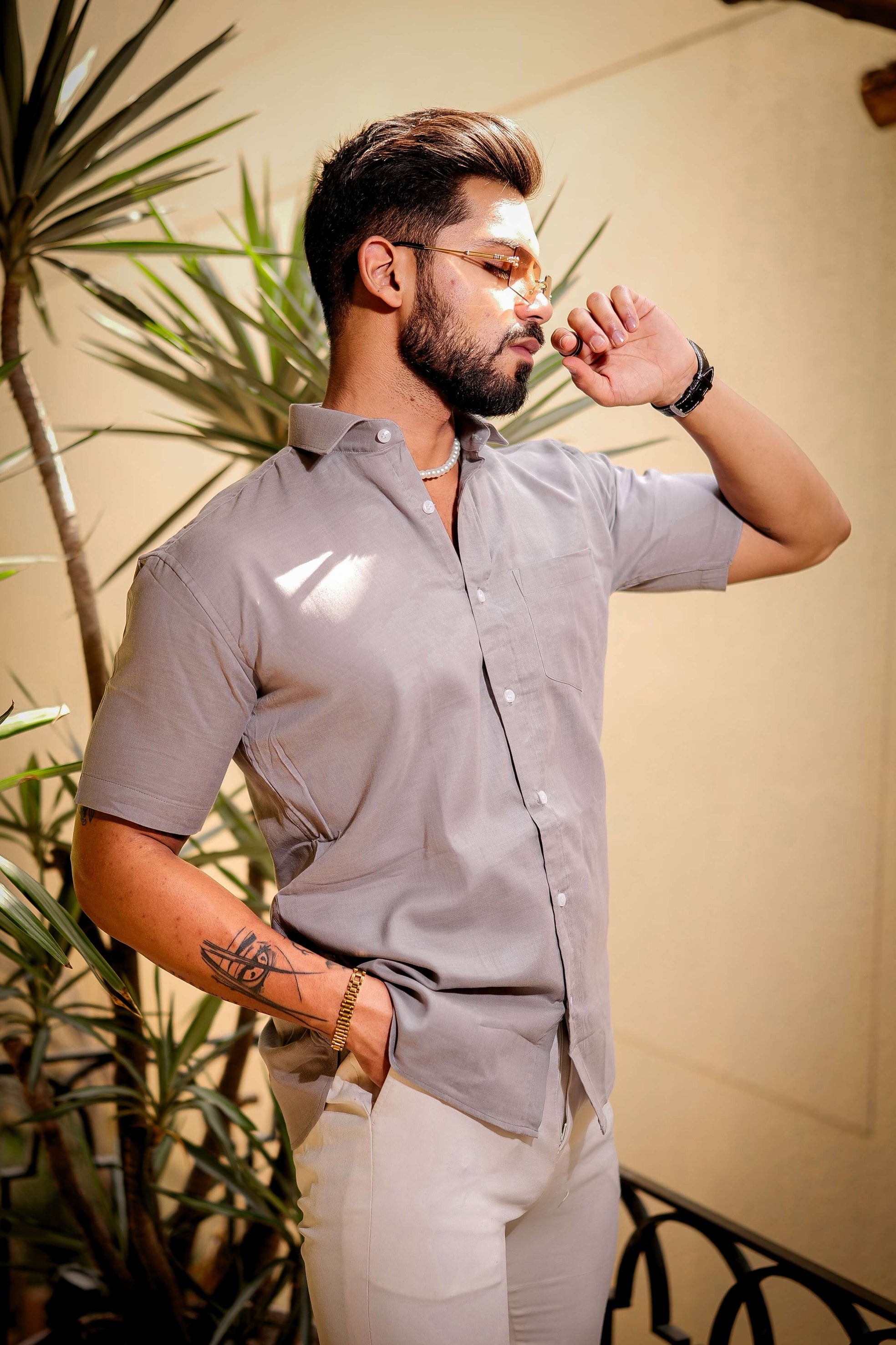Light Grey Luxury Formal linen Cotton Shirt For Men's