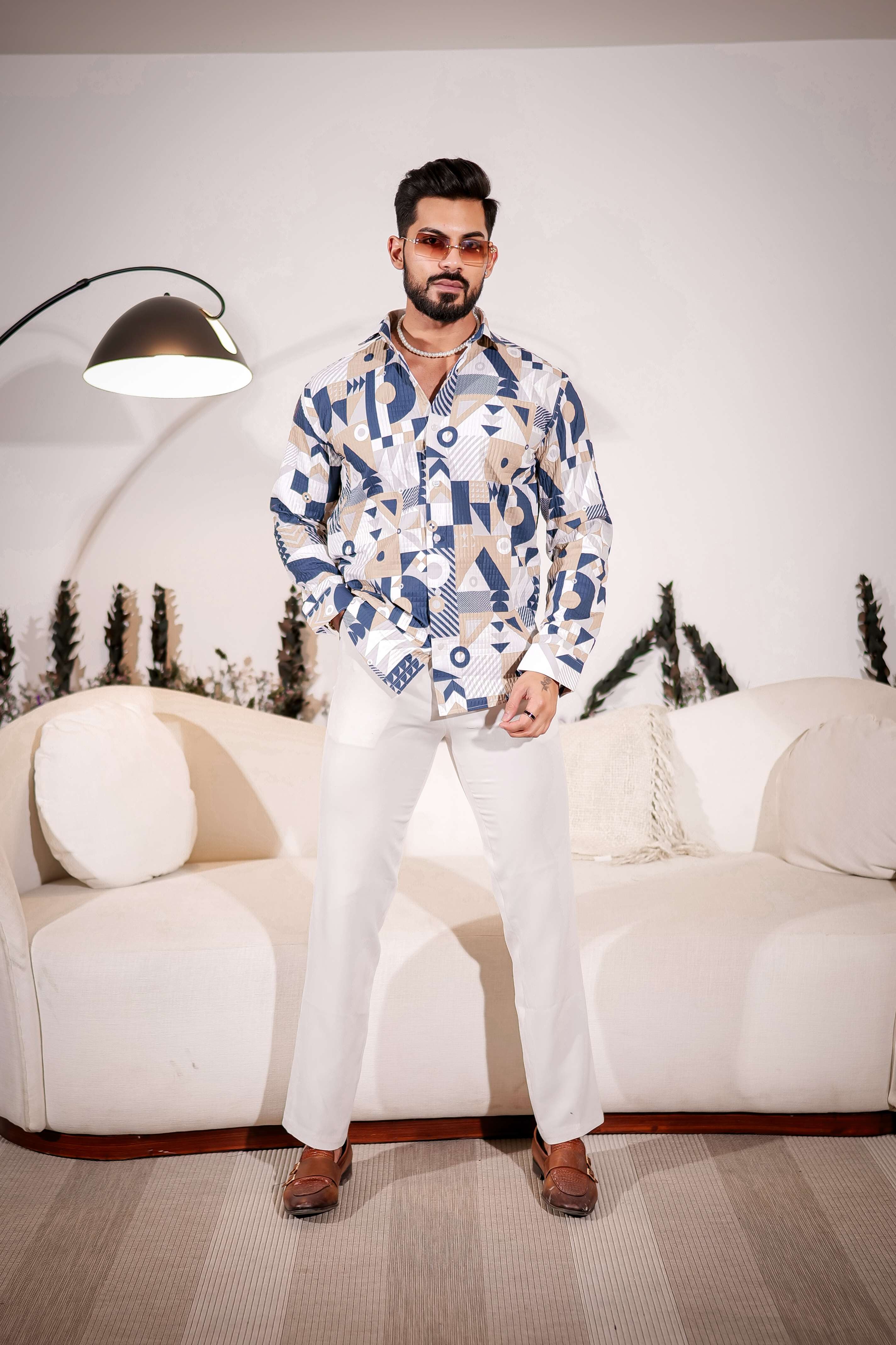 Navy with Cream Multicolor Imported Premium Shirt for Men&#39;s
