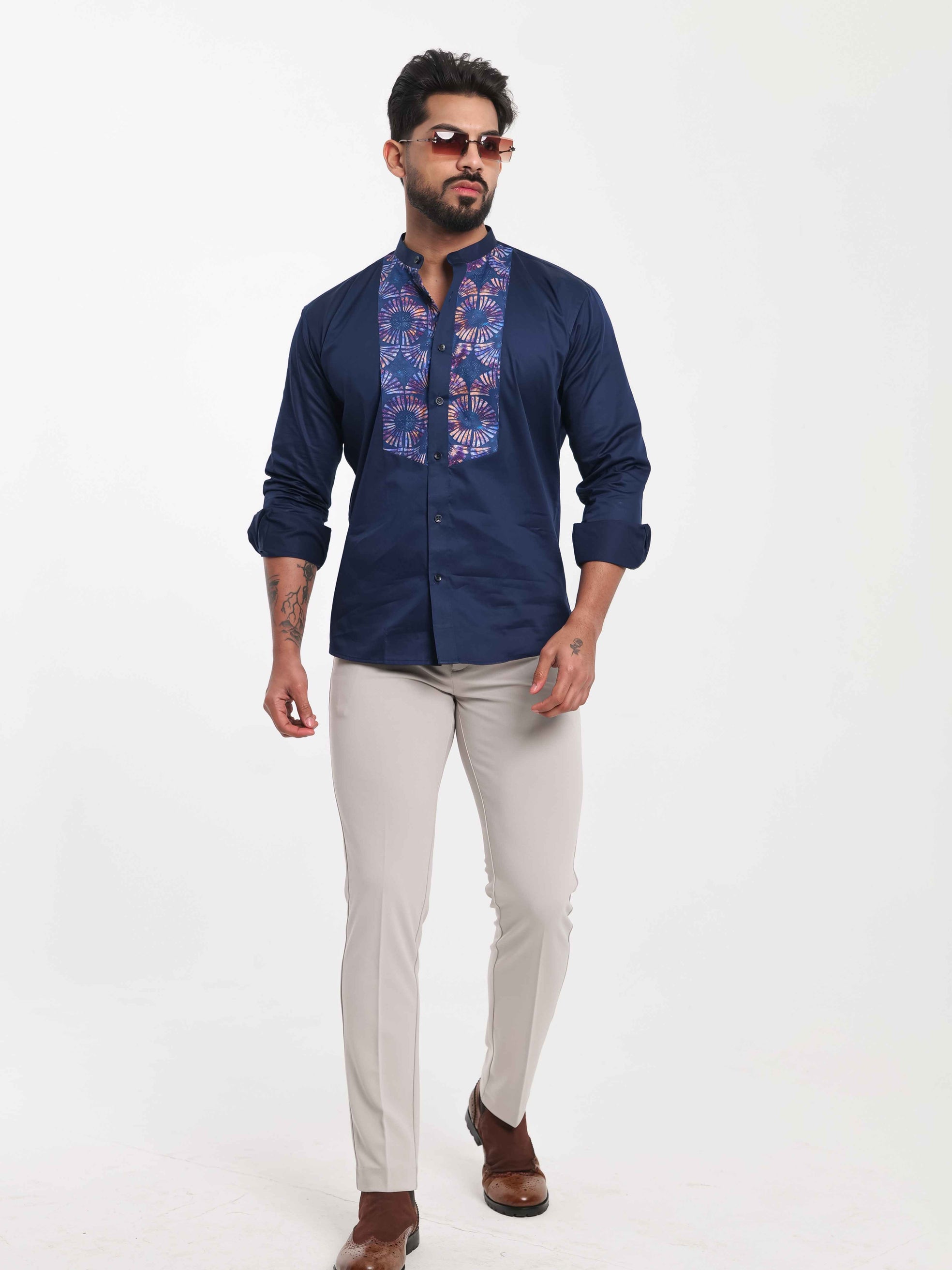 FOOMER NAVY KURTA CUT N SEW DESIGNER SHIRT FOR MEN'S